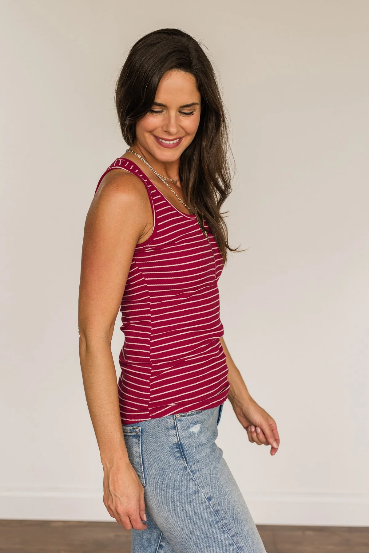 Star Spangled Stunner Zipper Henley Tank- Deep Red & White - Image 9