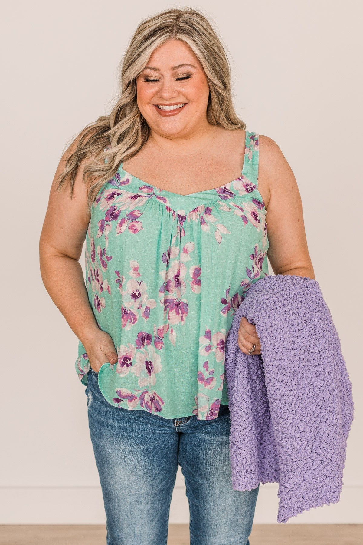 Refreshing Sight Floral Swiss Dot Tank- Mint - Image 5