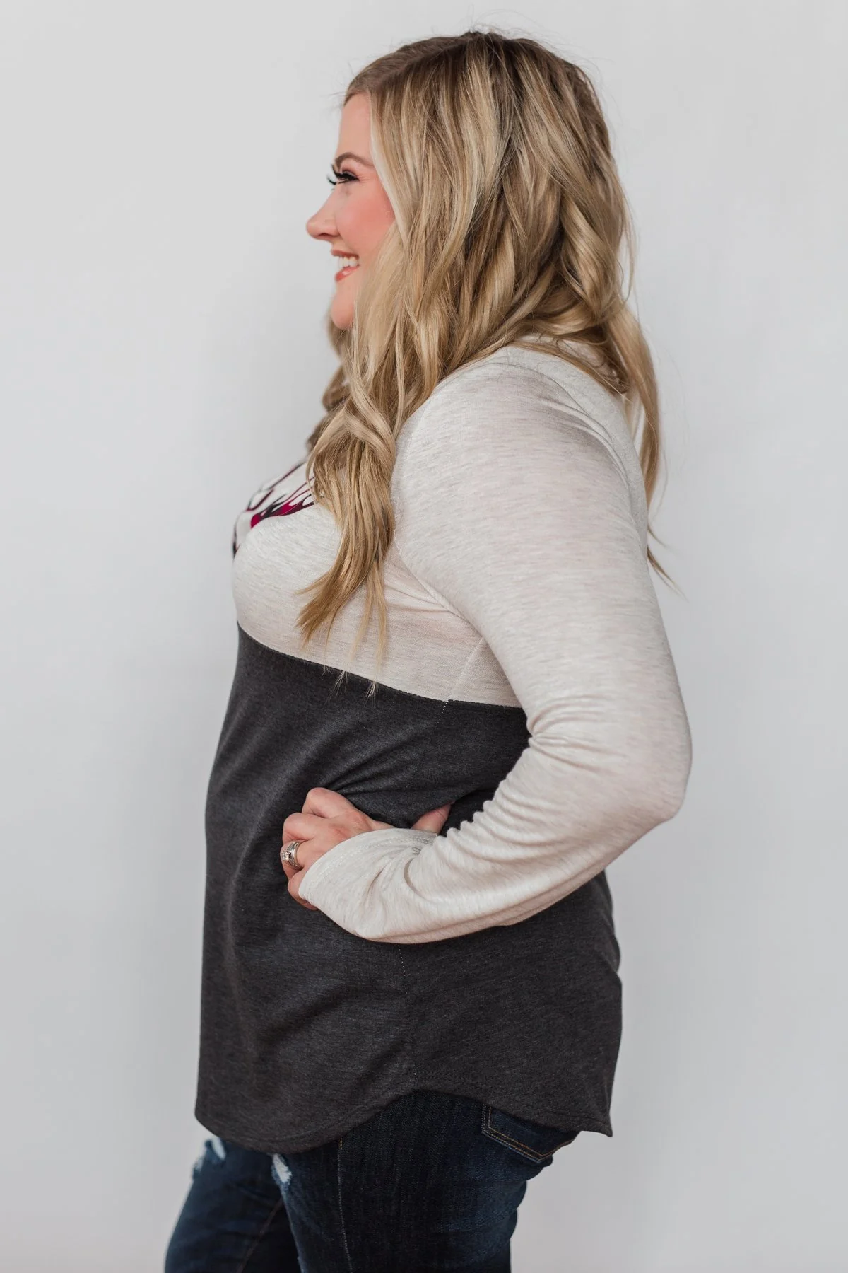 Call In The Reindeer Top- Oatmeal & Charcoal - Image 10
