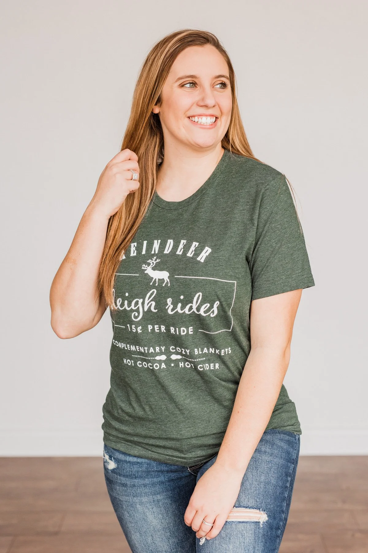 "Reindeer Sleigh Rides" Graphic Tee- Hunter Green - Image 10