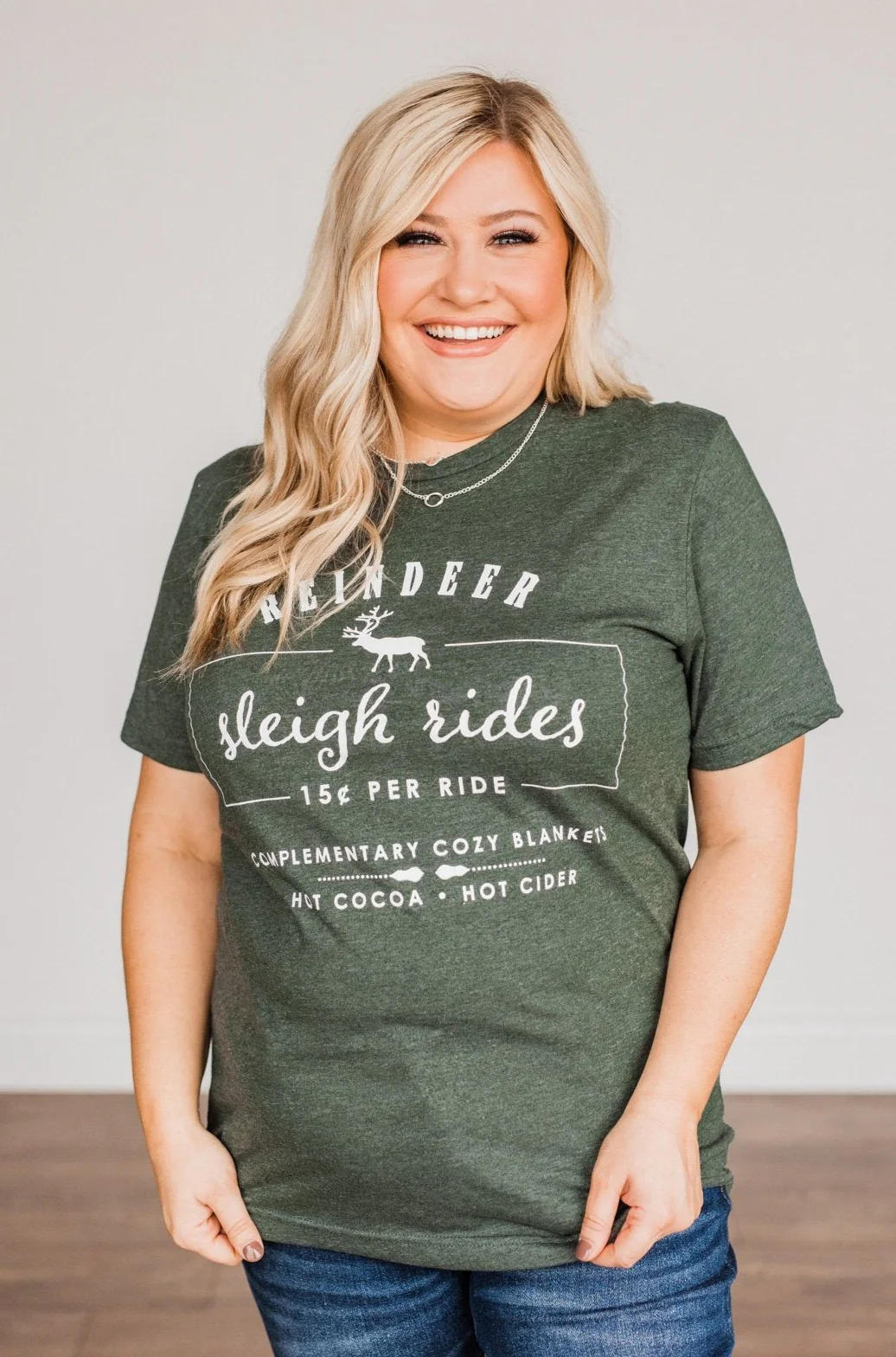 "Reindeer Sleigh Rides" Graphic Tee- Hunter Green - Image 2