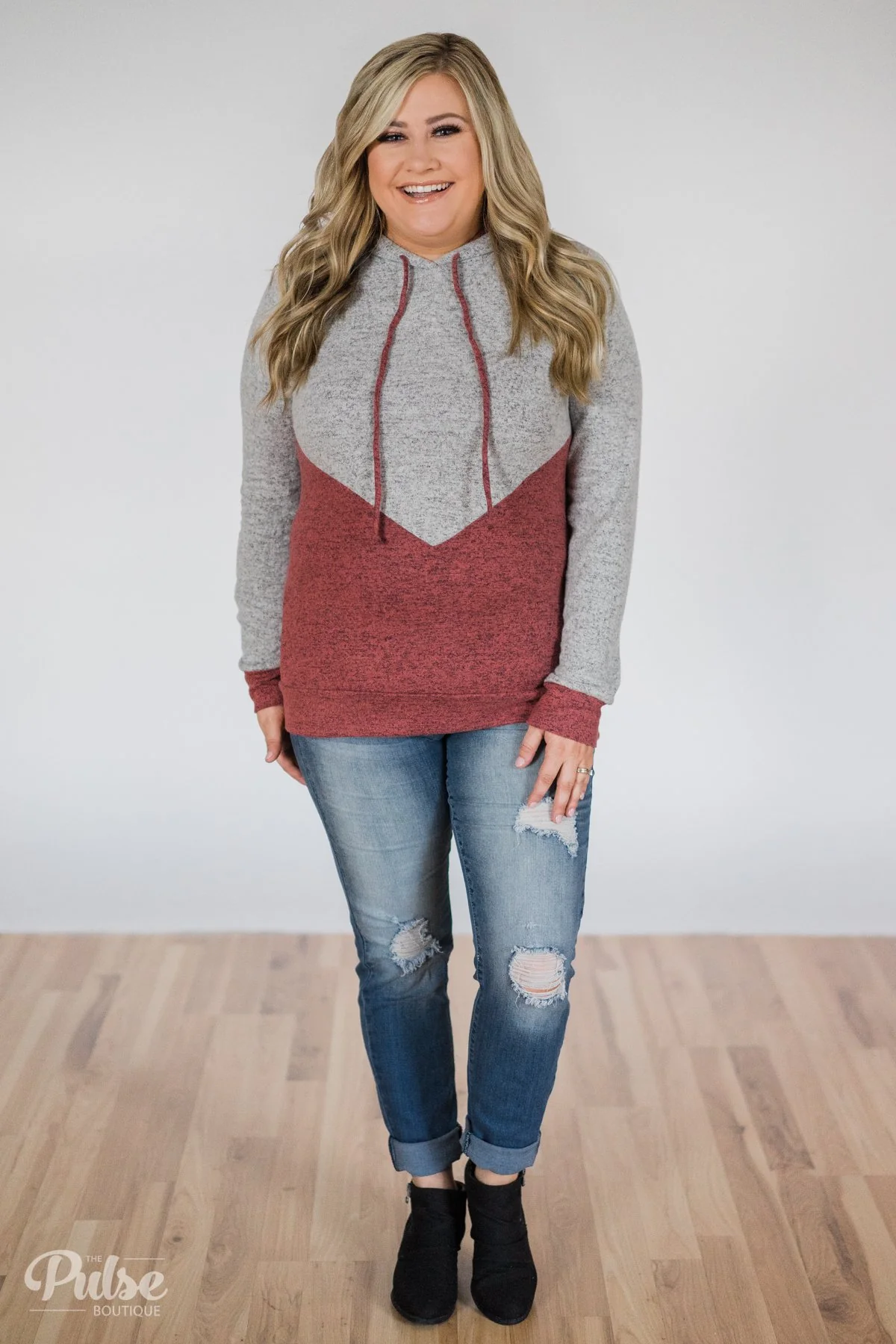 Rely on You Color Block Hoodie- Grey & Dusty Maroon - Image 7