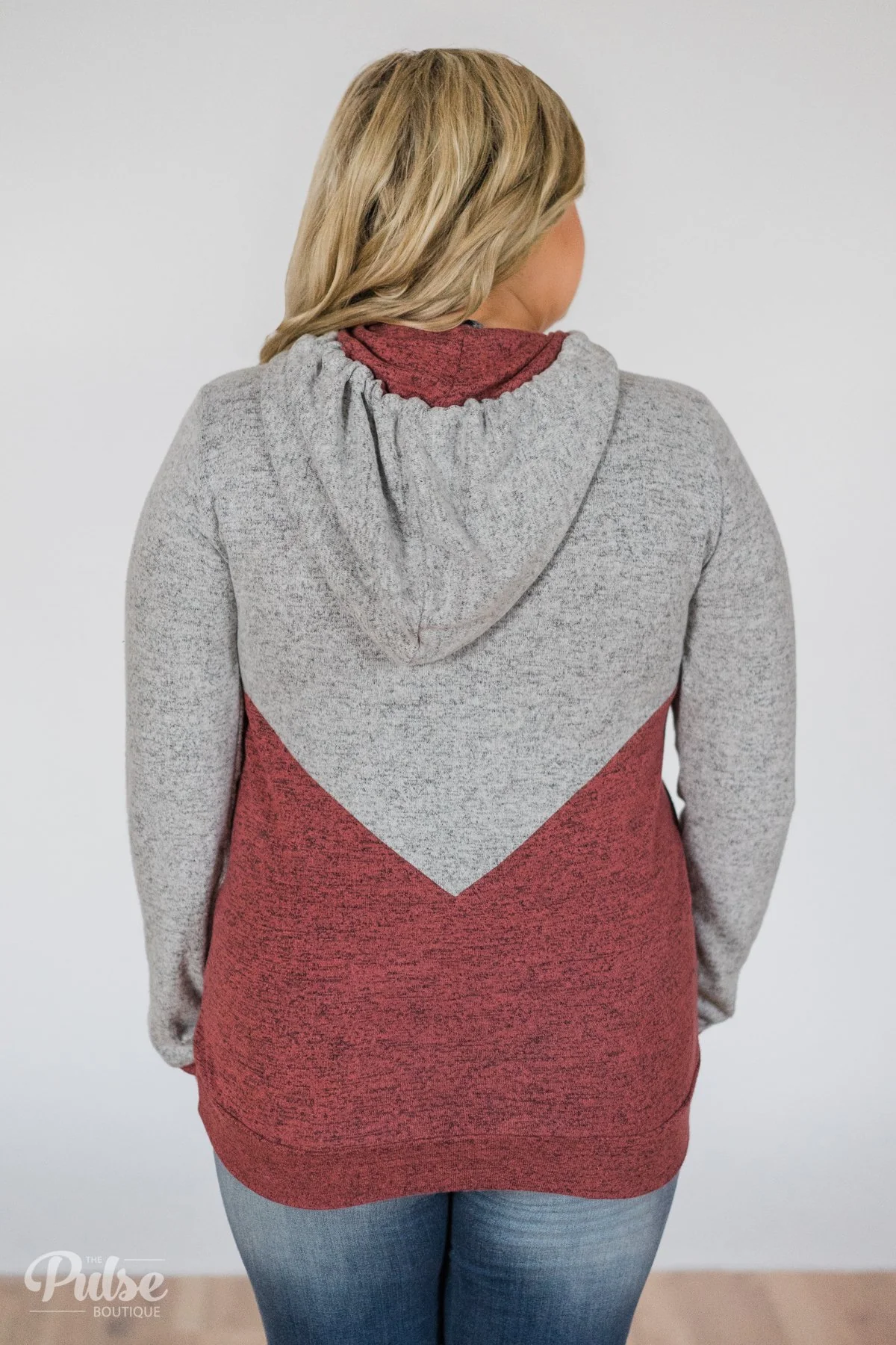 Rely on You Color Block Hoodie- Grey & Dusty Maroon - Image 9