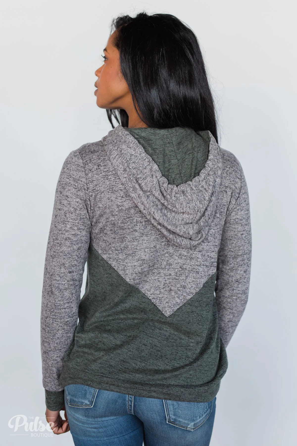 Rely on You Color Block Hoodie - Heather Grey & Olive - Image 13