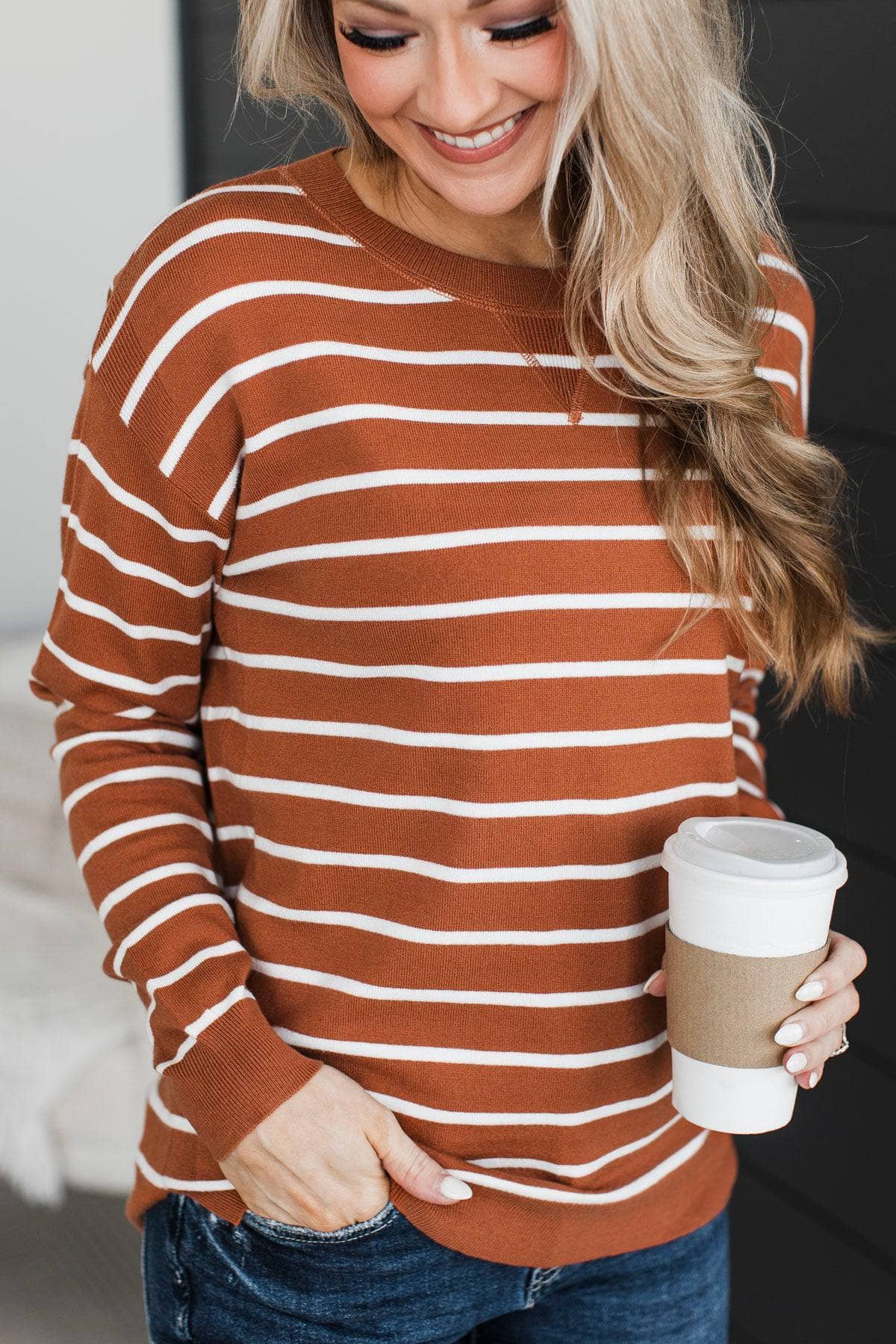 Remaining Optimistic Striped Knit Sweater- Copper