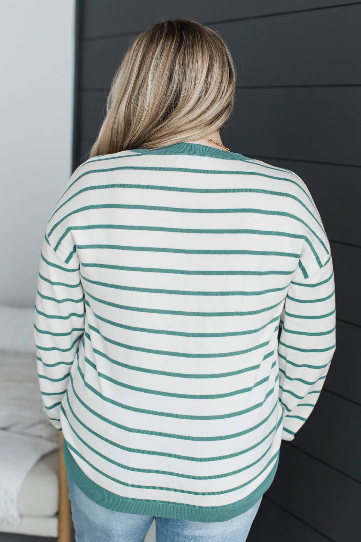 Remaining Optimistic Striped Knit Sweater- Ivory & Teal - Image 7