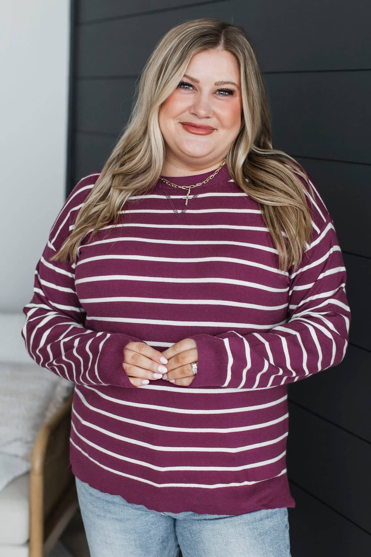 Remaining Optimistic Striped Knit Sweater- Plum