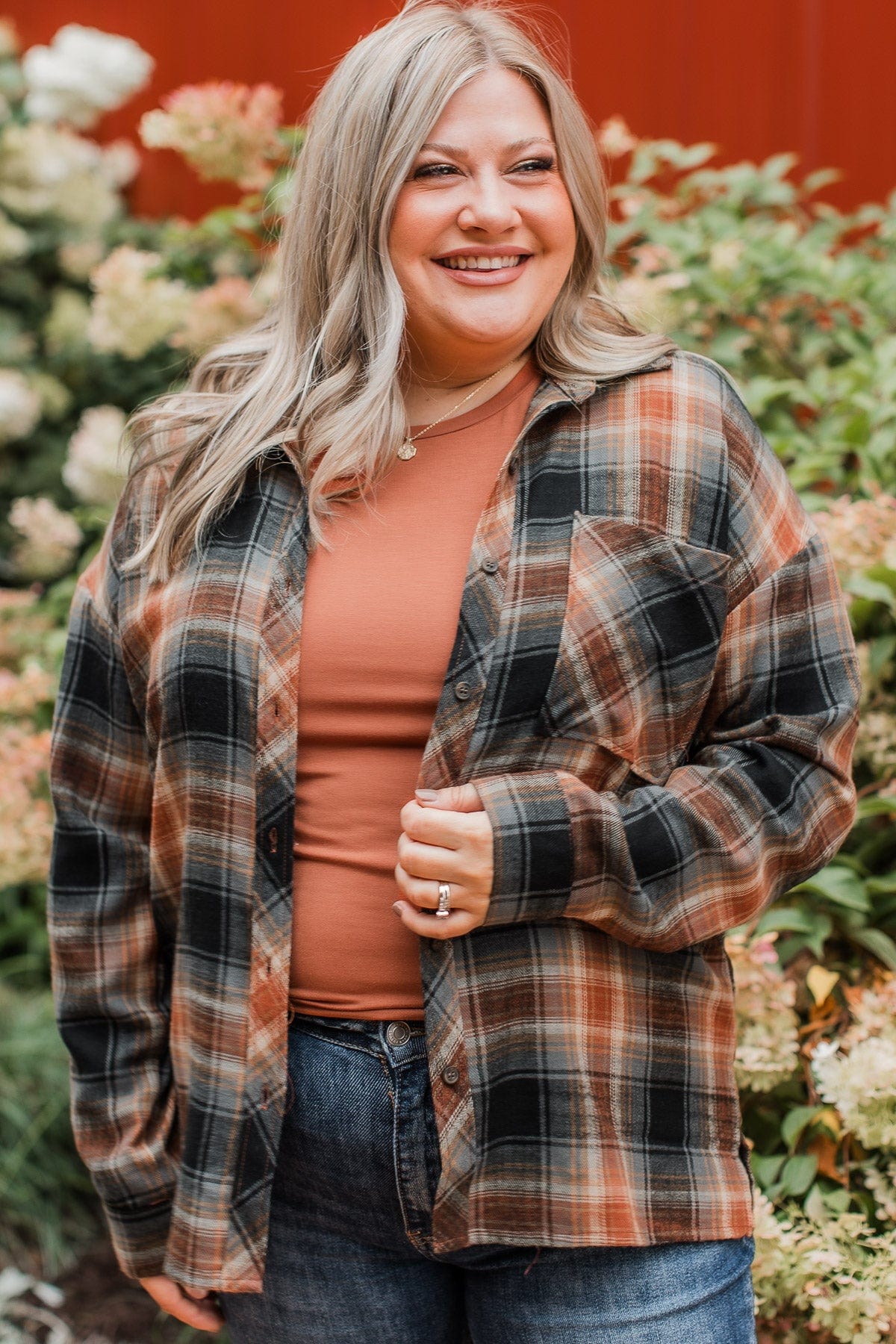 Remarkable Moments Plaid Top- Amber & Grey - Image 2