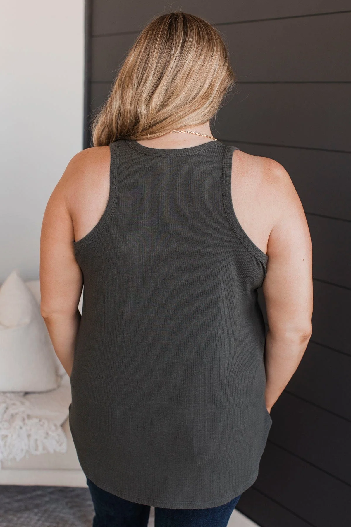 Remarkable Timing Ribbed Tank Top- Charcoal - Image 8