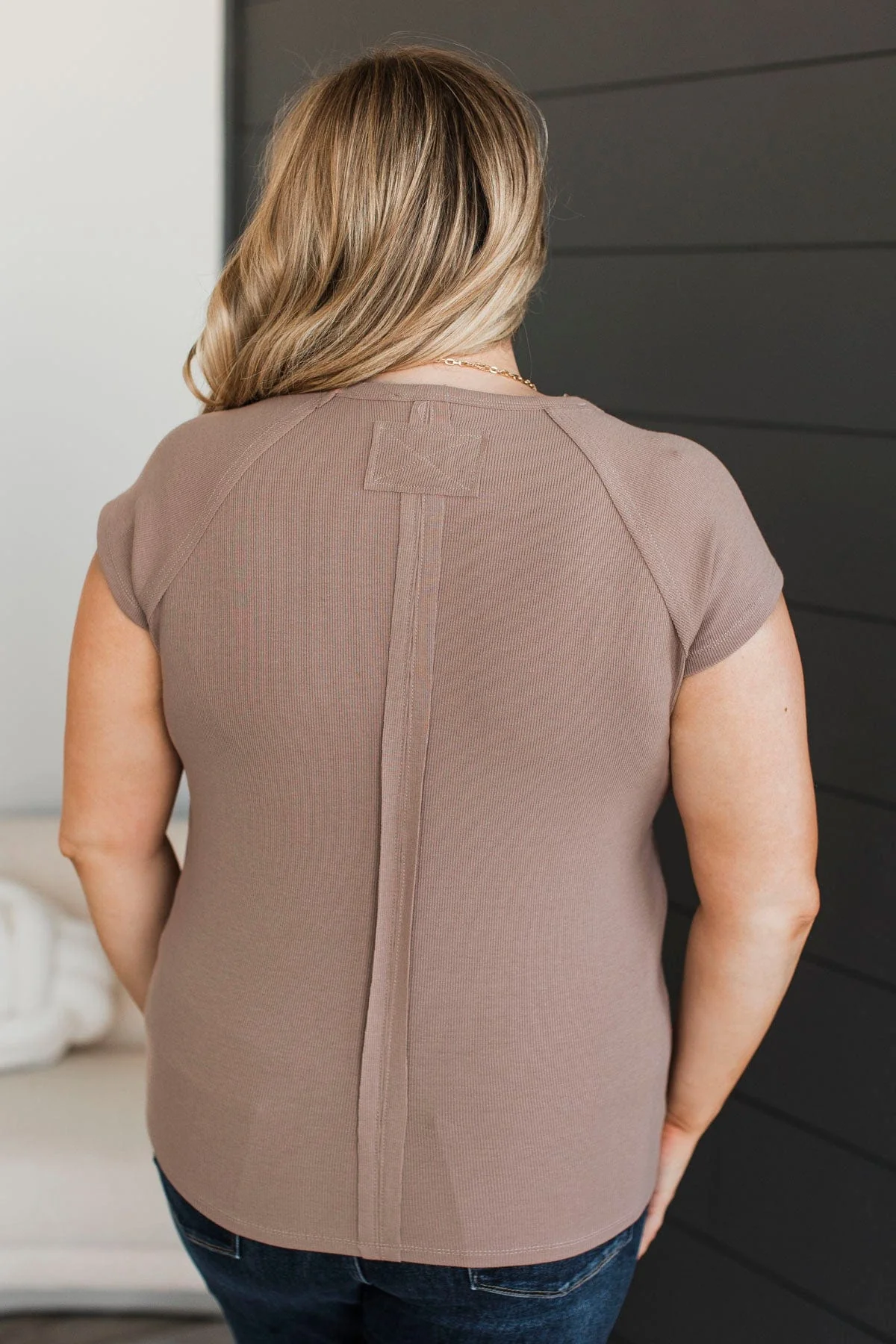 Remarkably Good Short Sleeve Ribbed Top- Mocha - Image 8