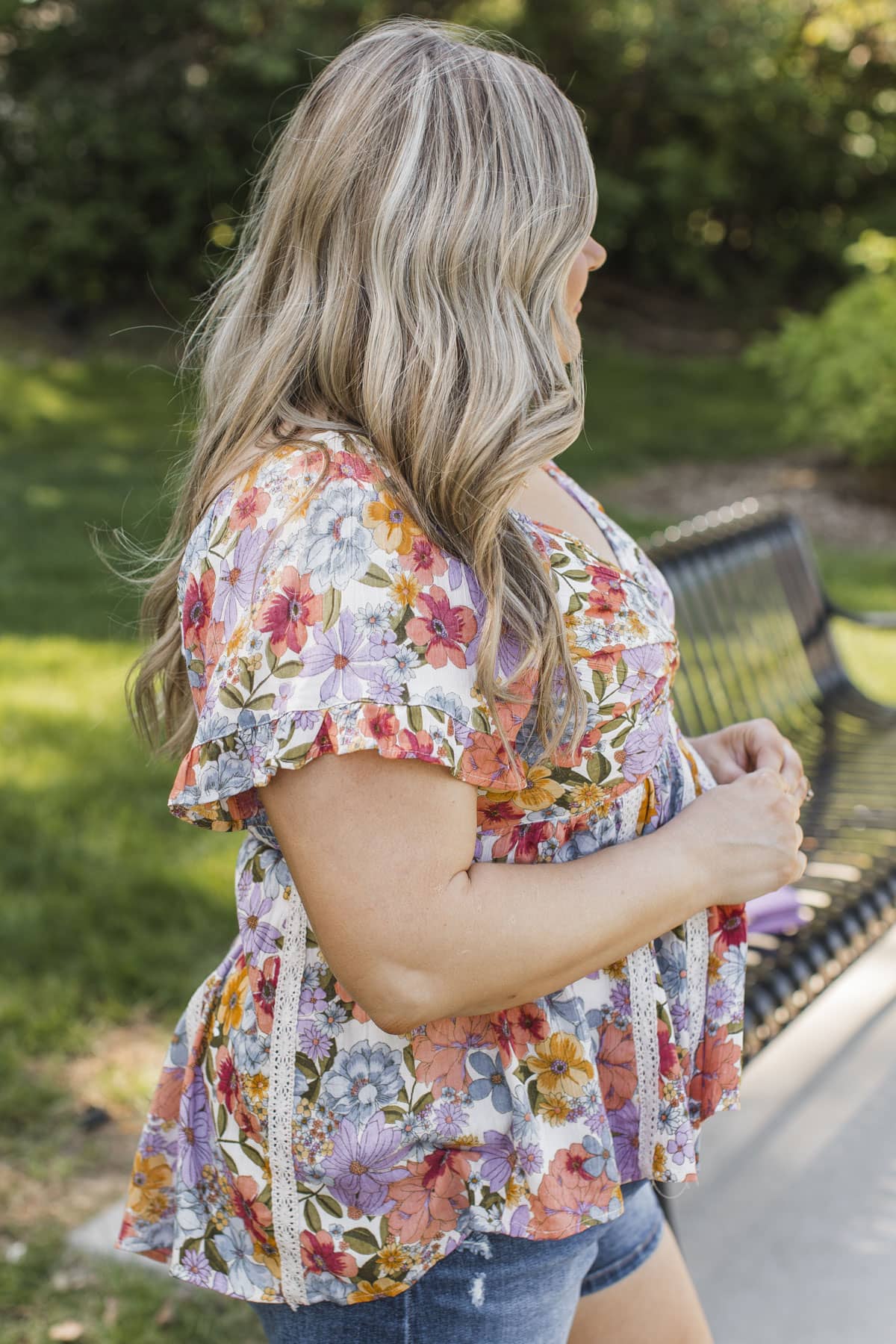 Remember The Day Floral Flutter Sleeve Top- Ivory & Purple - Image 5