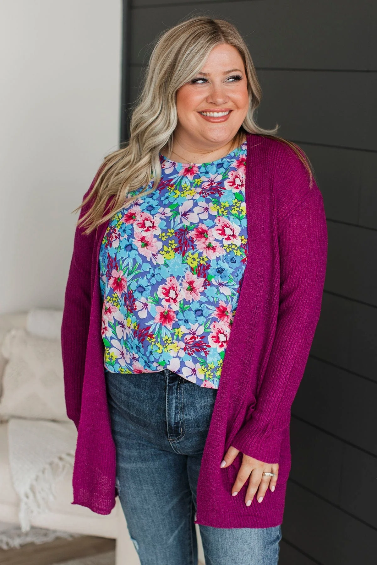 Remembering Us Knit Cardigan- Magenta - Image 2