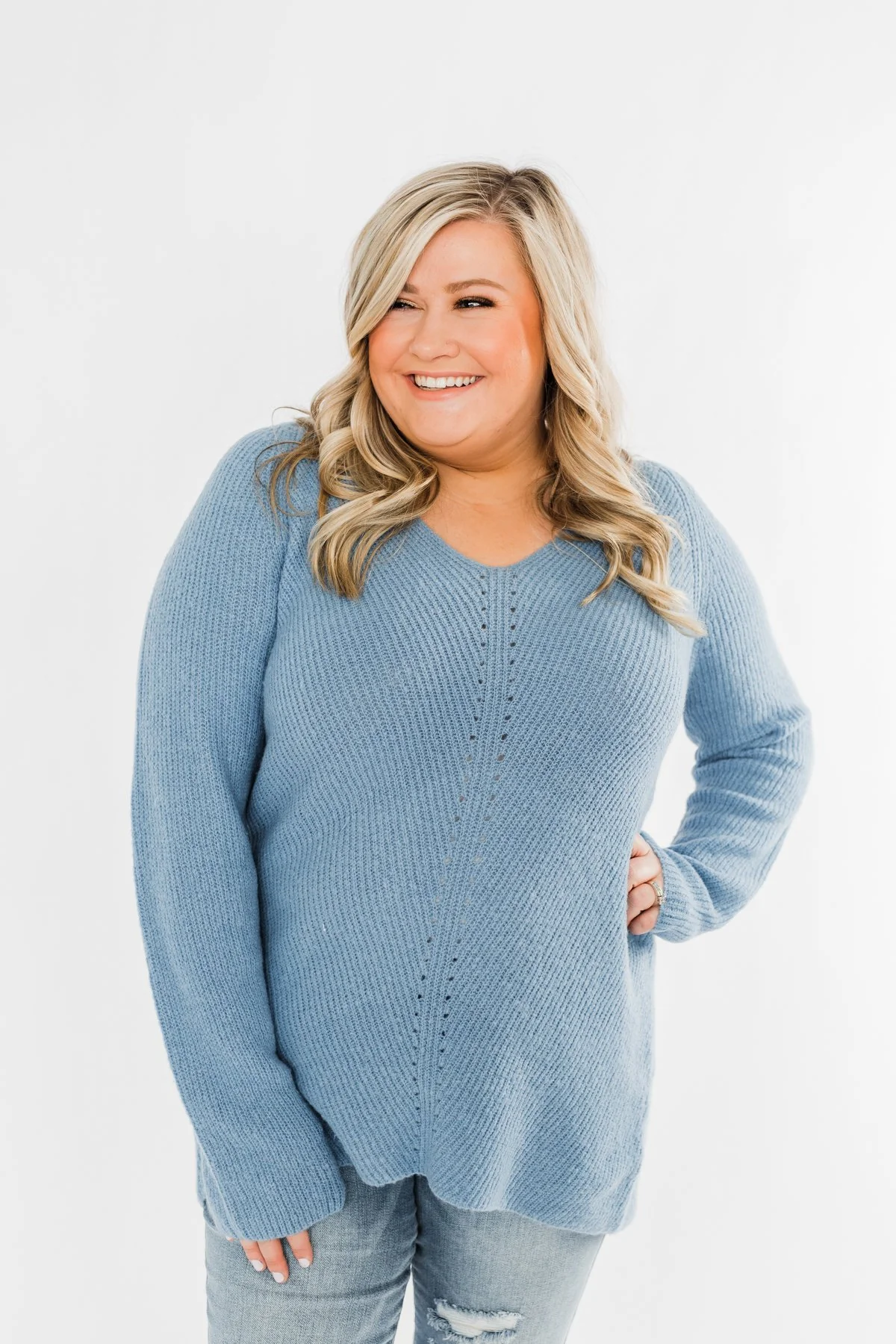 Remind Me Again Knit Sweater- Blue - Image 4