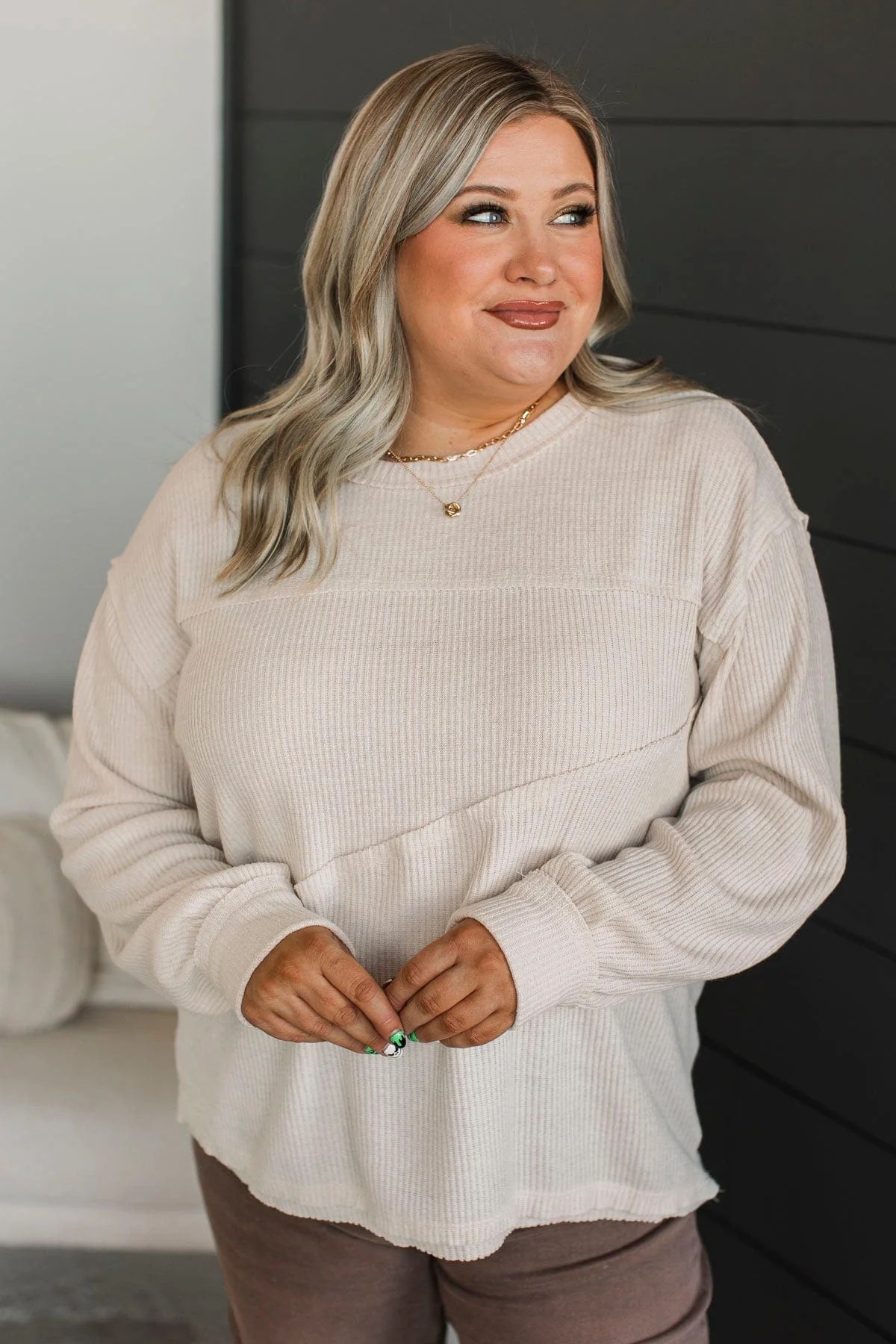 Renewed Confidence Ribbed Knit Top- Light Beige - Image 2