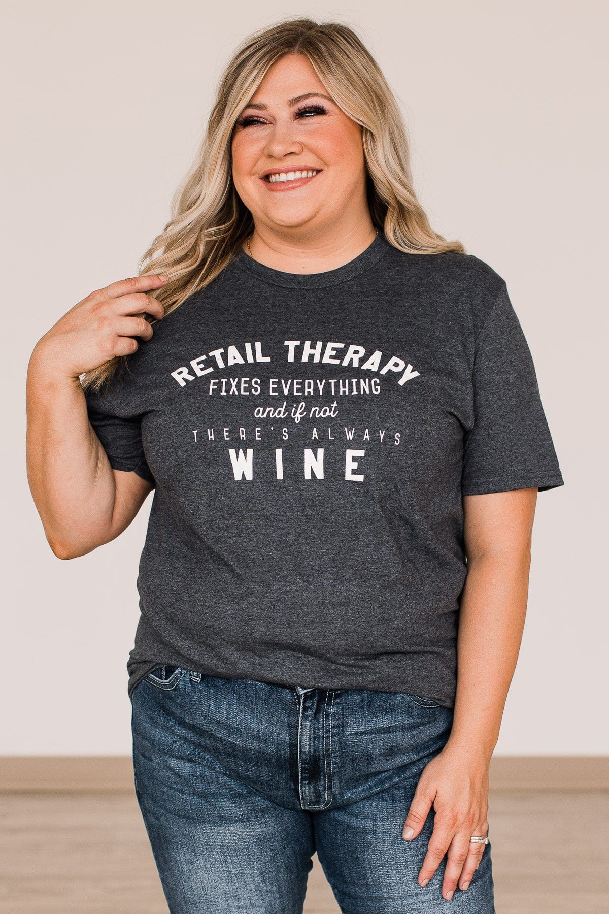 "Retail Therapy Fixes Everything.." Graphic Tee- Charcoal - Image 5