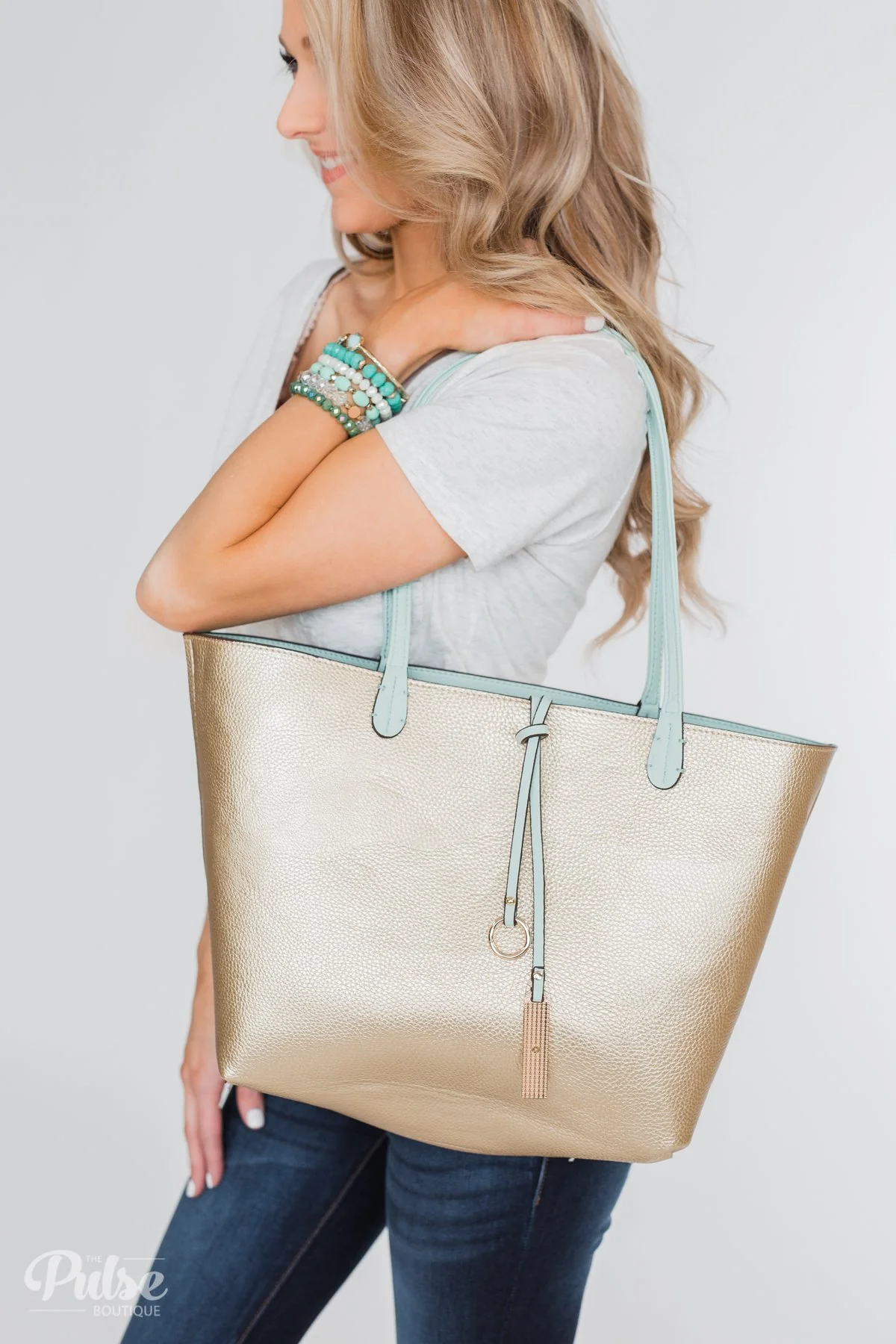 Reversible Tote- Mint/Gold - Image 2