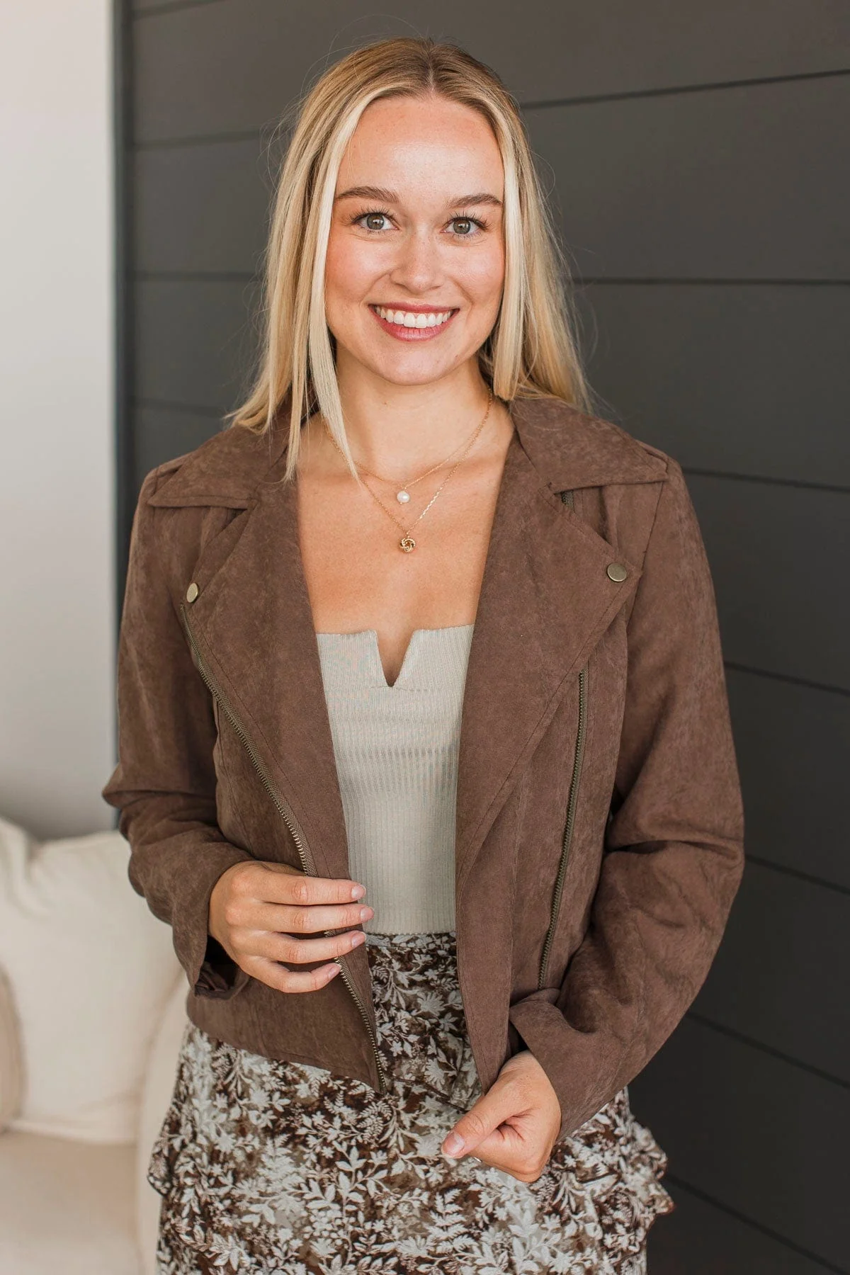 Reward Yourself Suede Biker Jacket- Brown - Image 4