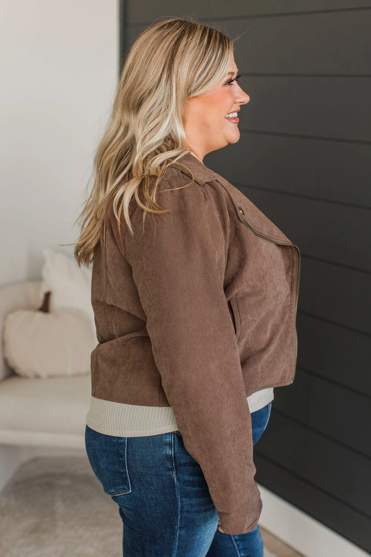 Reward Yourself Suede Biker Jacket- Brown - Image 7