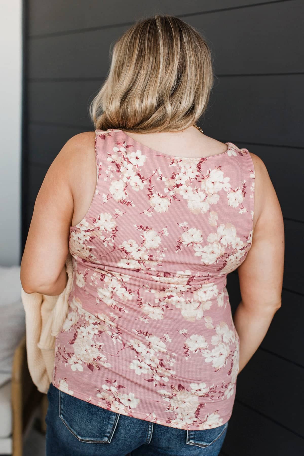 Right As Always Ribbed Floral Tank Top- Dusty Pink - Image 7
