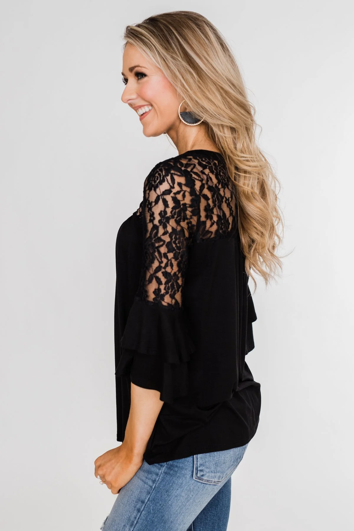 Right Beside Me Lace & Ruffles Top- Black - Image 12
