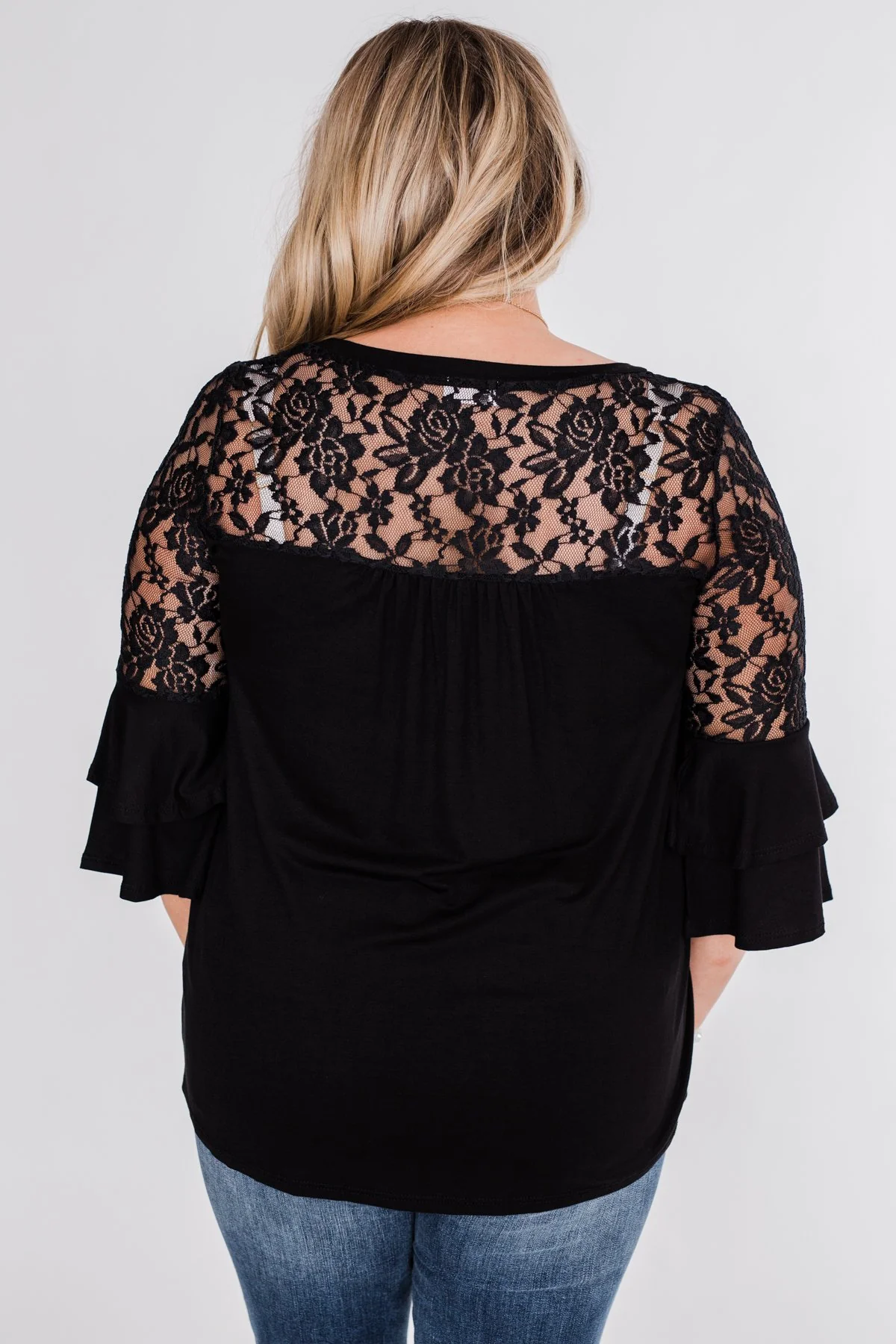 Right Beside Me Lace & Ruffles Top- Black - Image 15