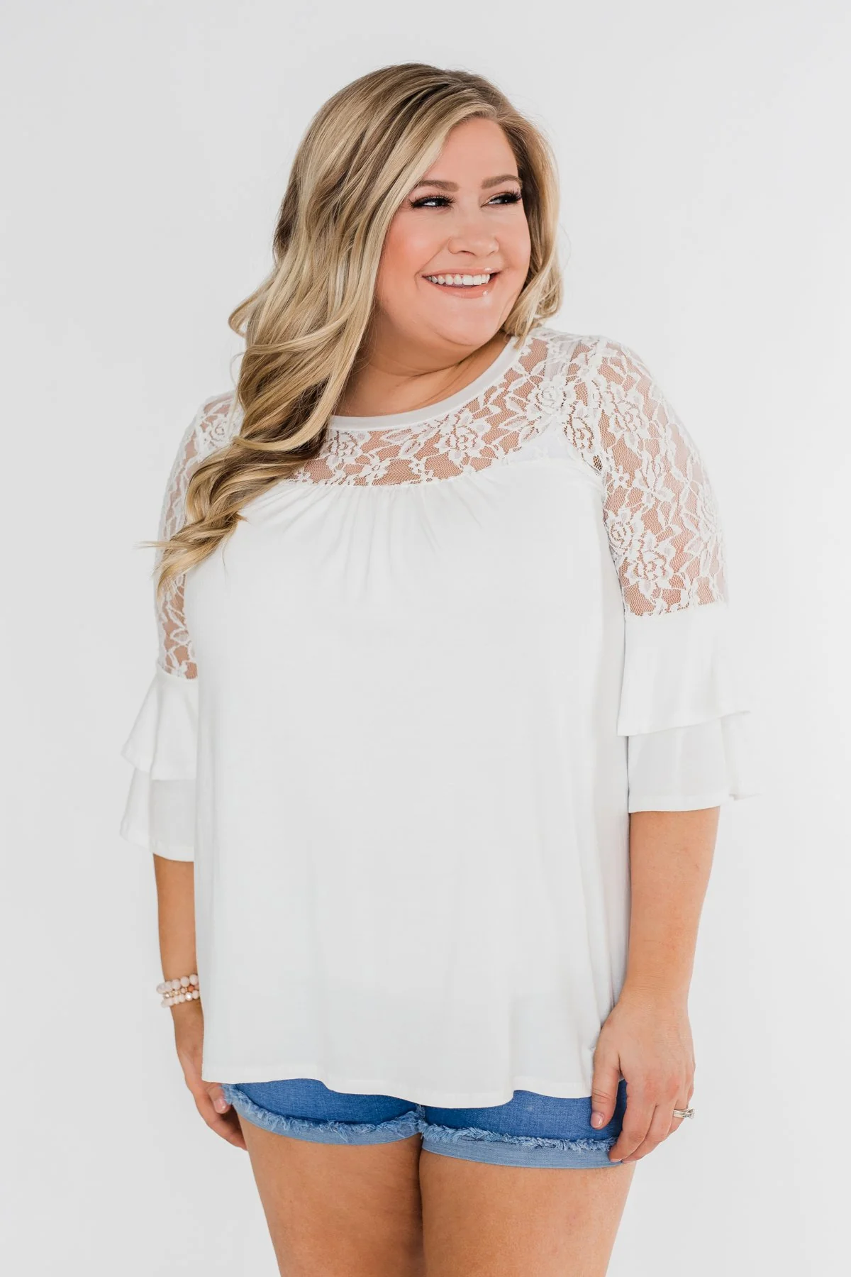 Right Beside Me Lace & Ruffles Top- Ivory - Image 10
