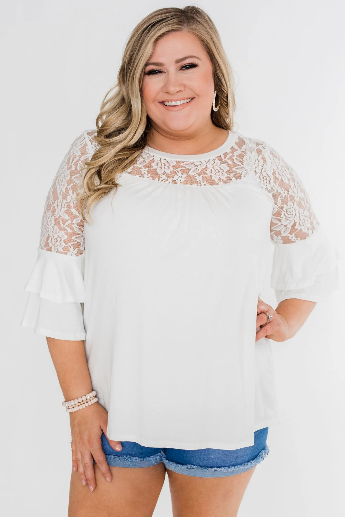 Right Beside Me Lace & Ruffles Top- Ivory - Image 2