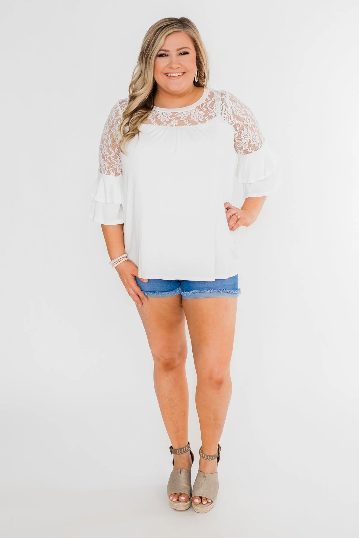 Right Beside Me Lace & Ruffles Top- Ivory - Image 4