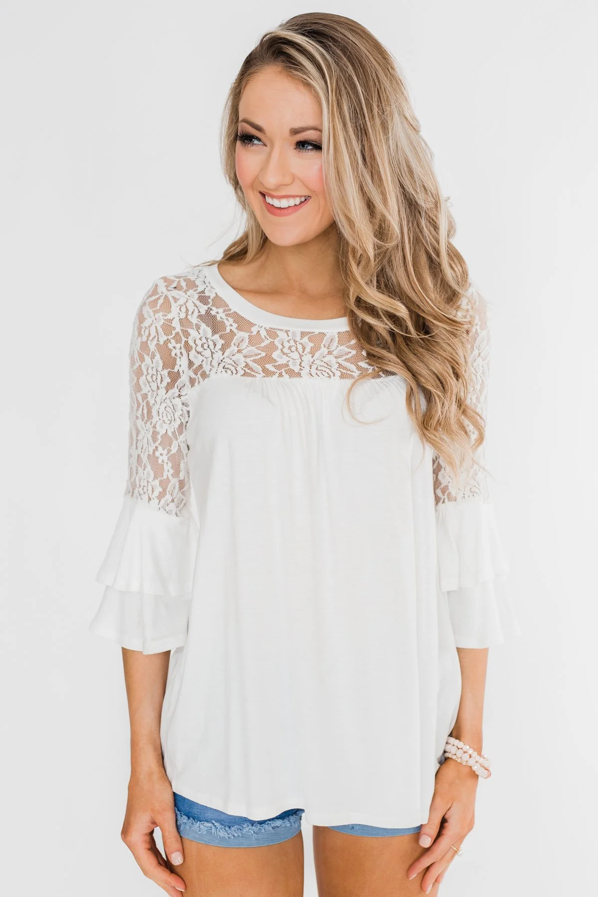Right Beside Me Lace & Ruffles Top- Ivory - Image 7