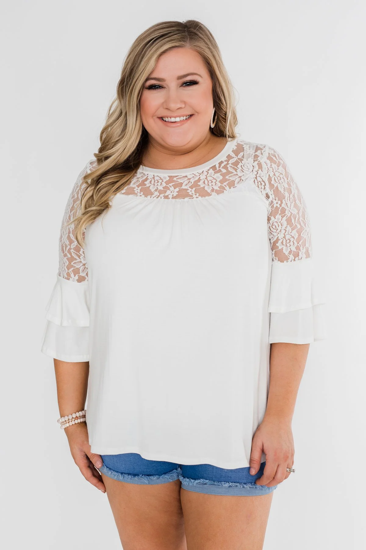 Right Beside Me Lace & Ruffles Top- Ivory - Image 8