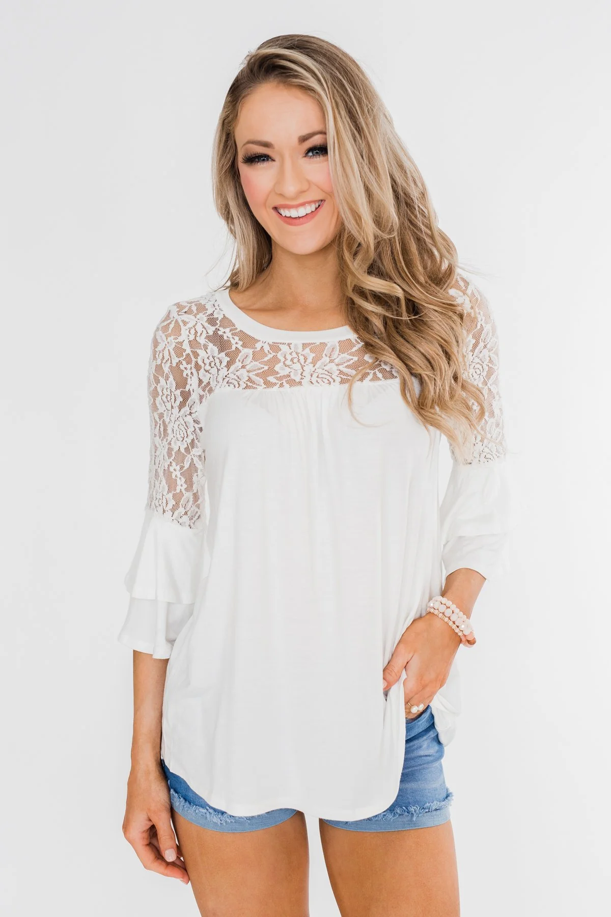 Right Beside Me Lace & Ruffles Top- Ivory - Image 9