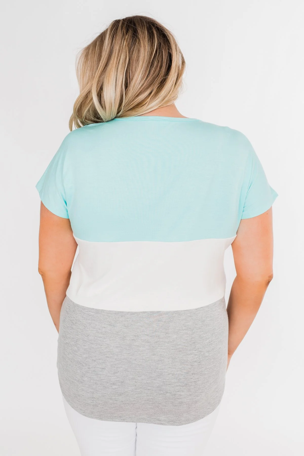 Right Here Criss Cross Color Block Top- Aqua - Image 11