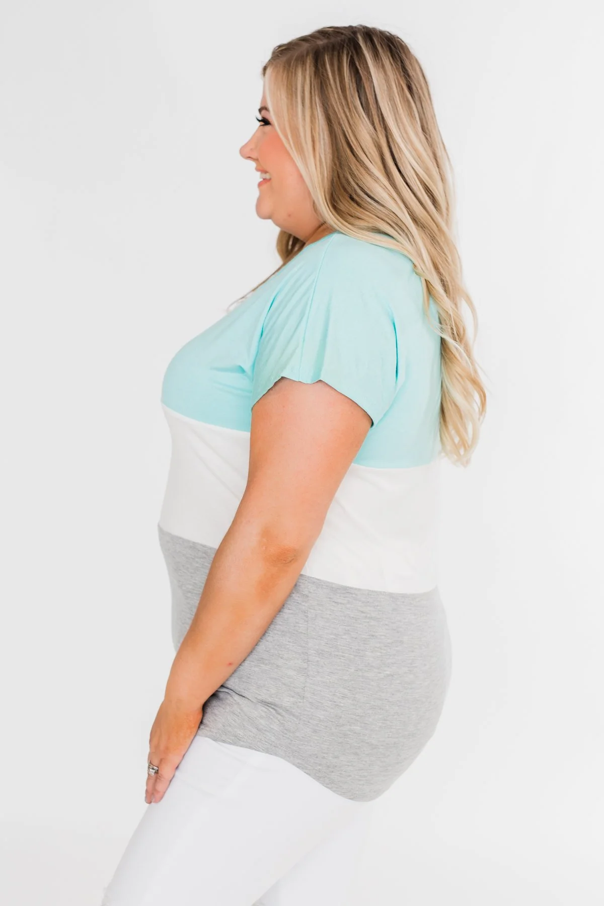 Right Here Criss Cross Color Block Top- Aqua - Image 9