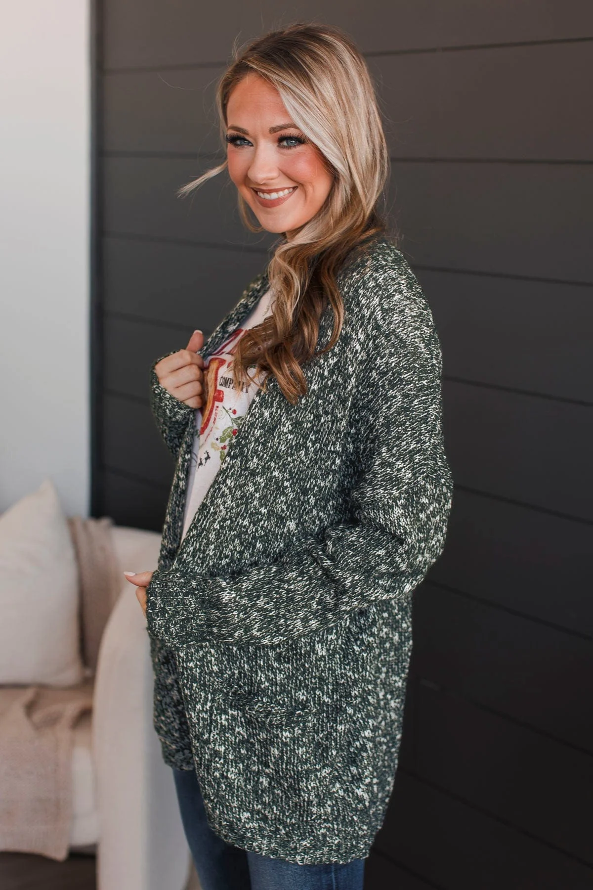 Right On Track Open Front Cardigan- Forest Green - Image 6