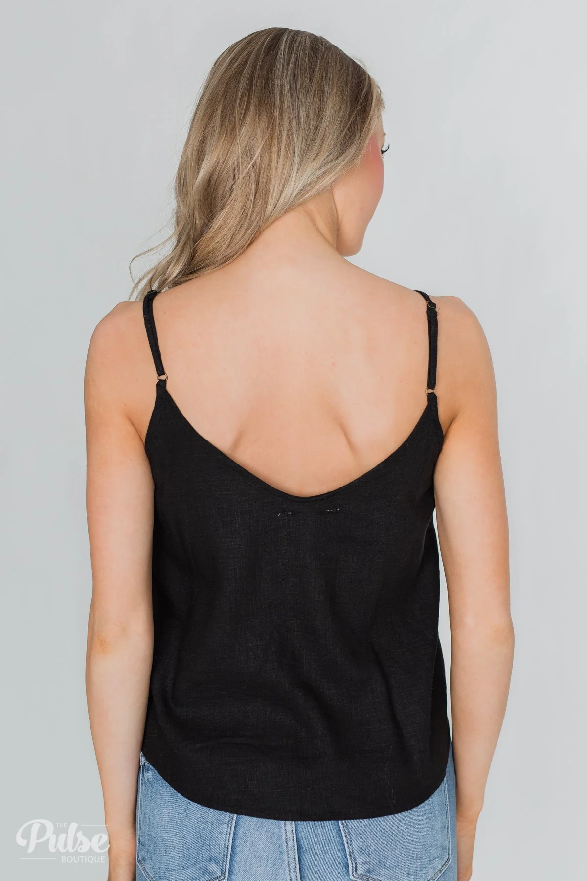 Right This Way Button Tank Top- Black - Image 6