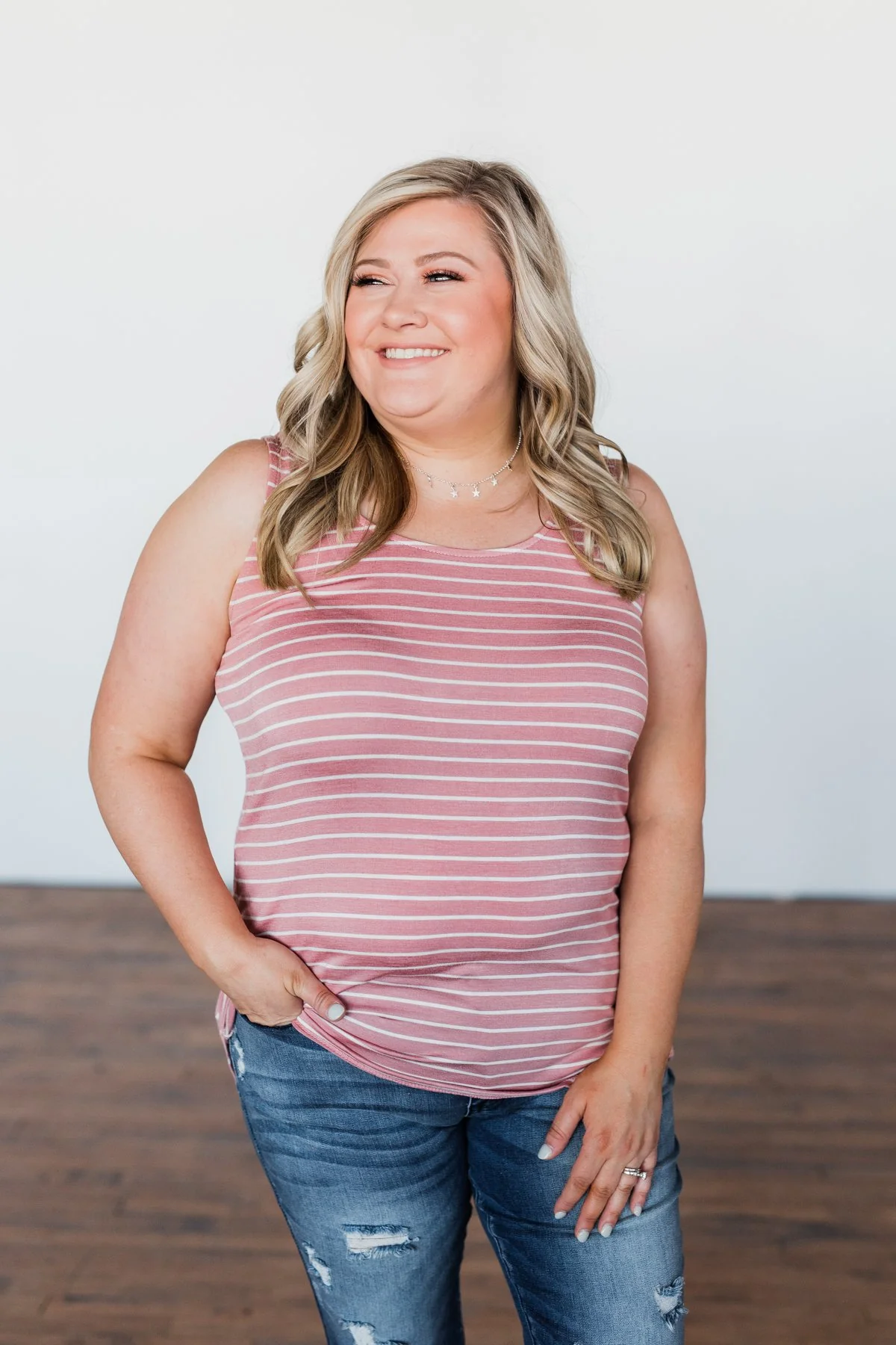 Right Where I Belong Striped Tank Top- Mauve Pink - Image 5