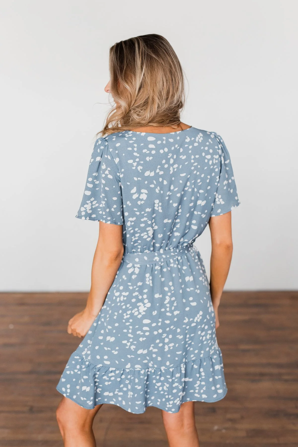 Right Where We Met Speckled Ruffle Dress- Slate Blue - Image 6