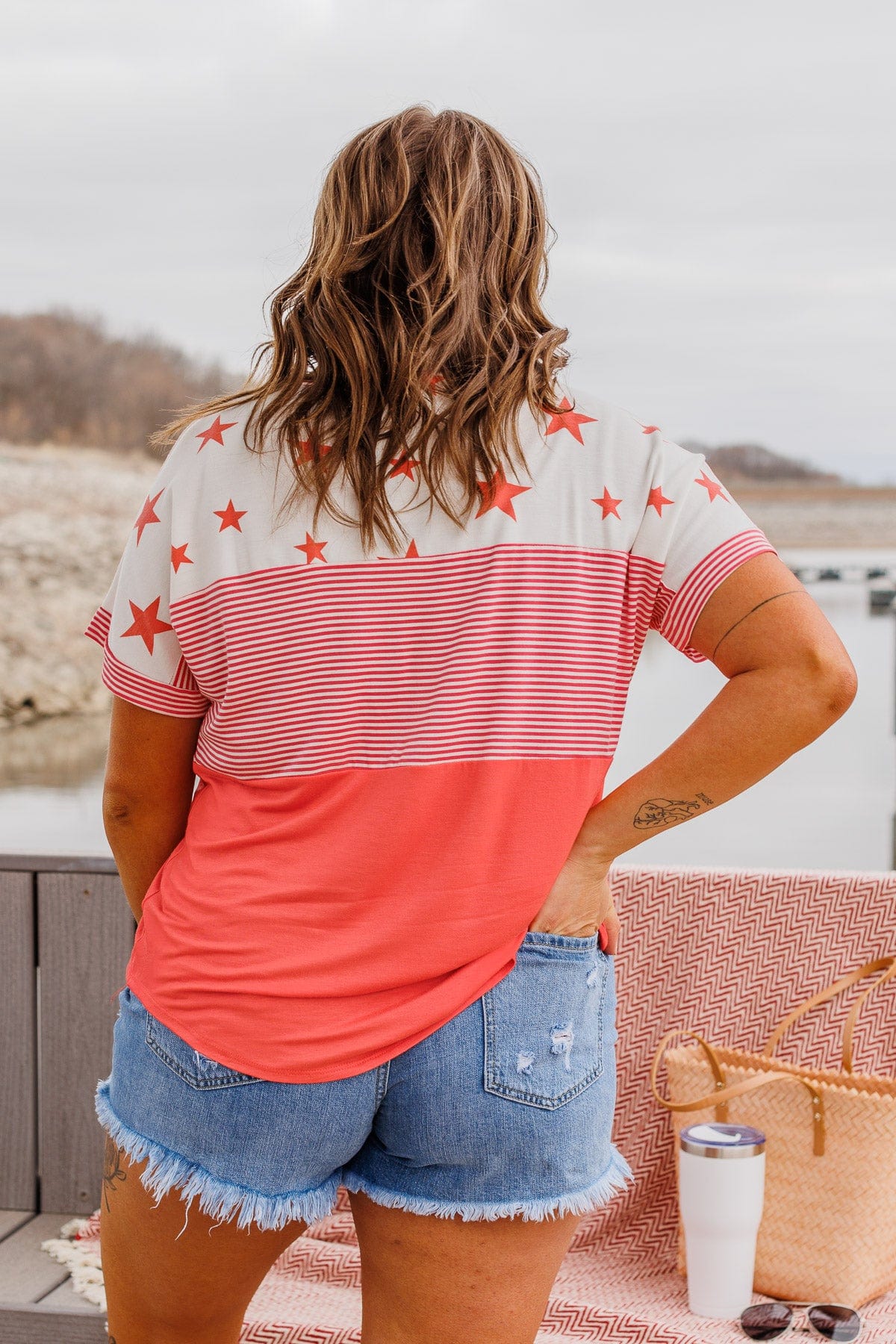 Ringing Freedom Color Block Top- Hot Coral - Image 10