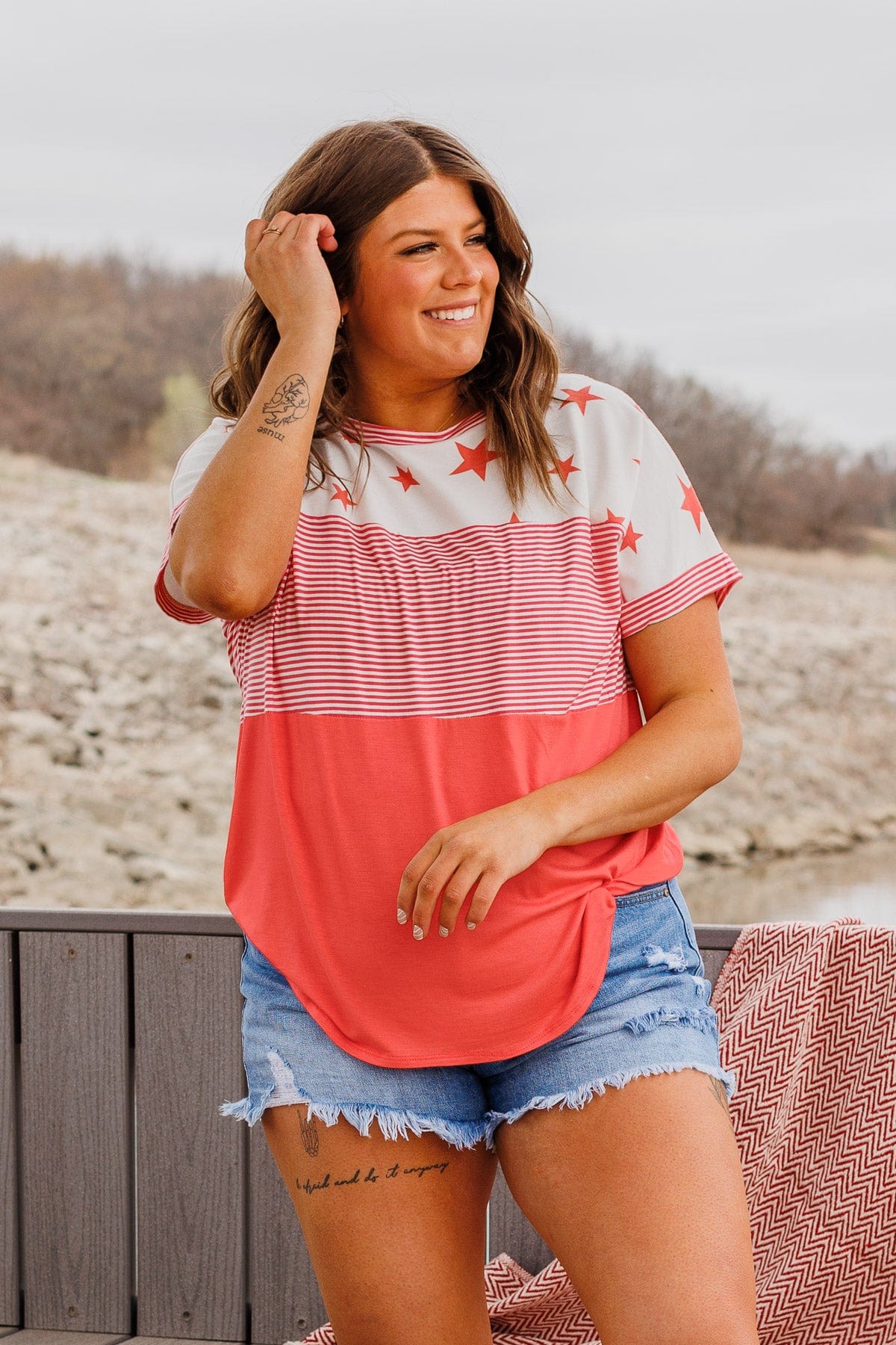 Ringing Freedom Color Block Top- Hot Coral - Image 2