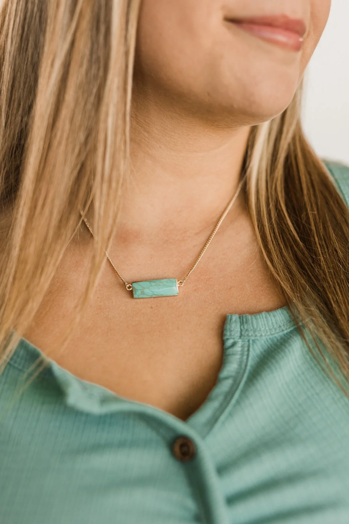 Rise & Shine Marbled Pendant Necklace- Turquoise & Gold