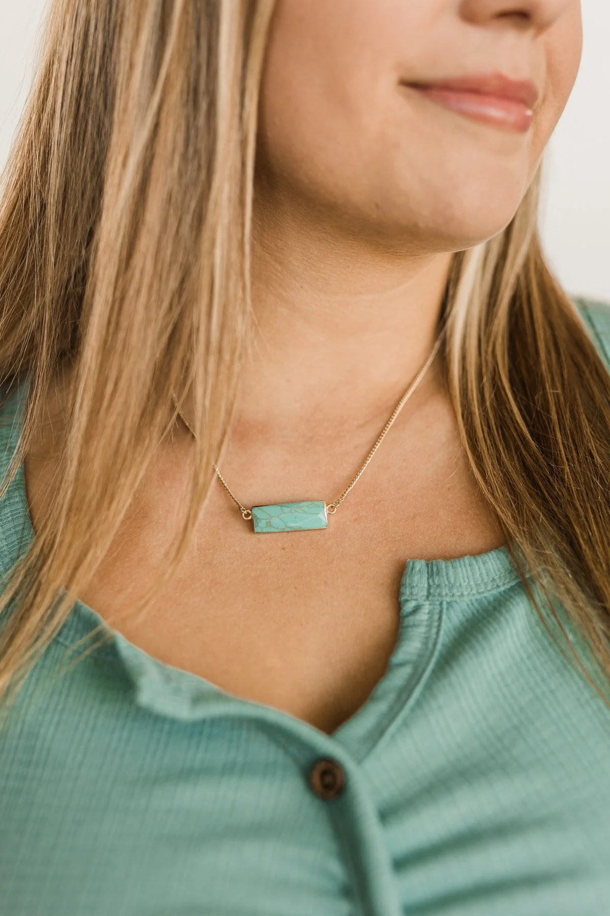 Rise & Shine Marbled Pendant Necklace- Turquoise & Gold - Image 2