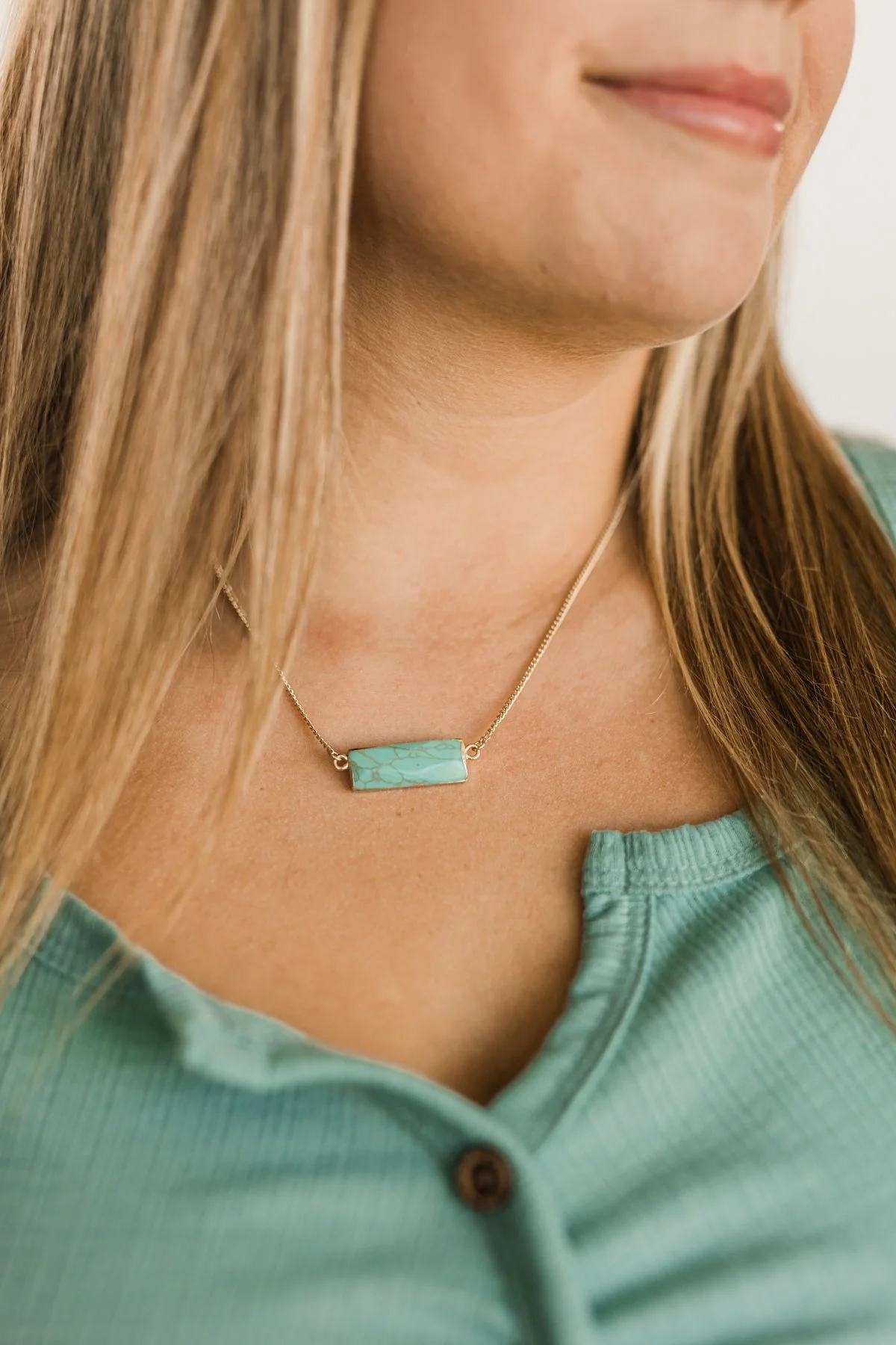 Rise & Shine Marbled Pendant Necklace- Turquoise & Gold - Image 4