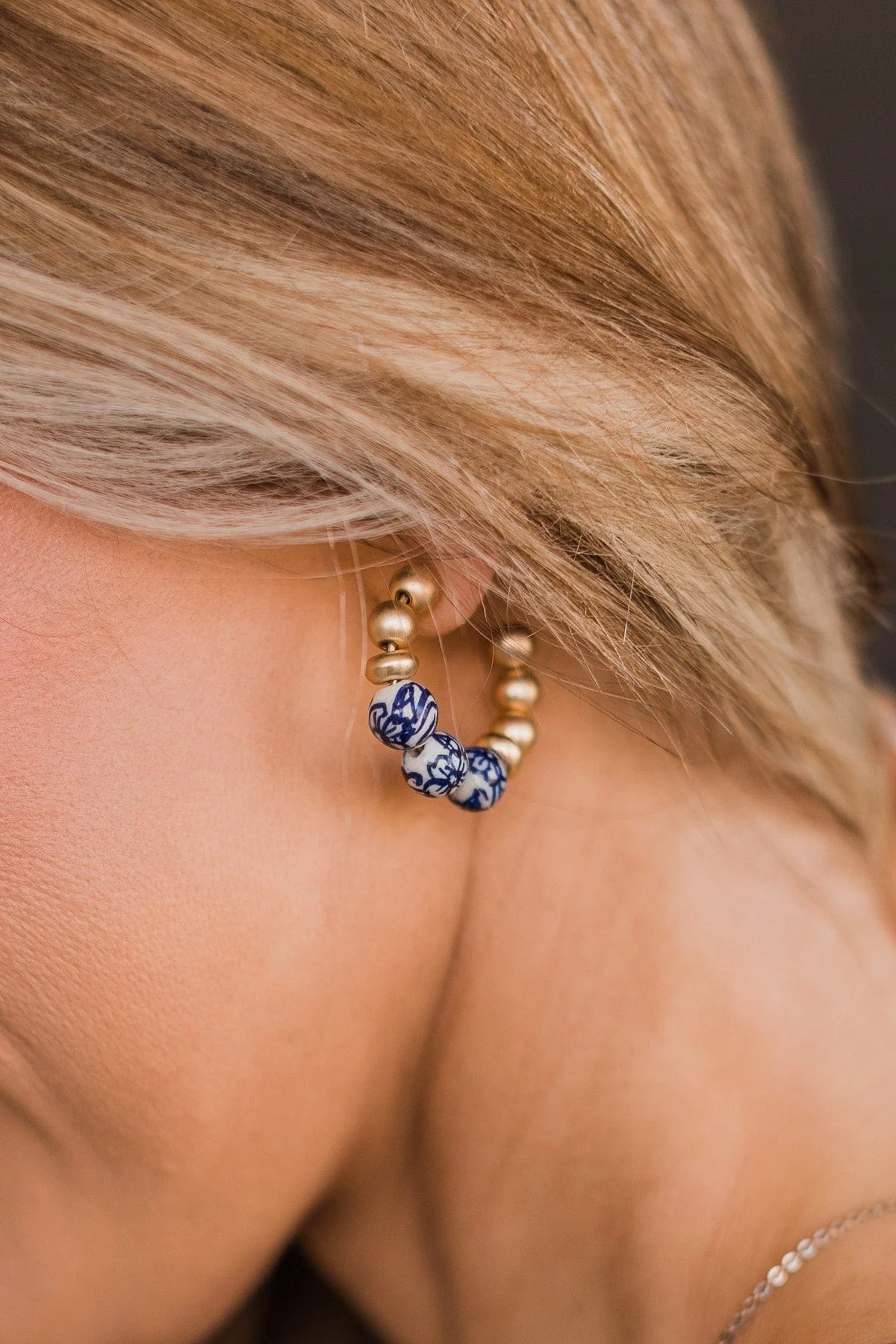 Rise To The Occasion Beaded Earrings- Gold & Blue - Image 2