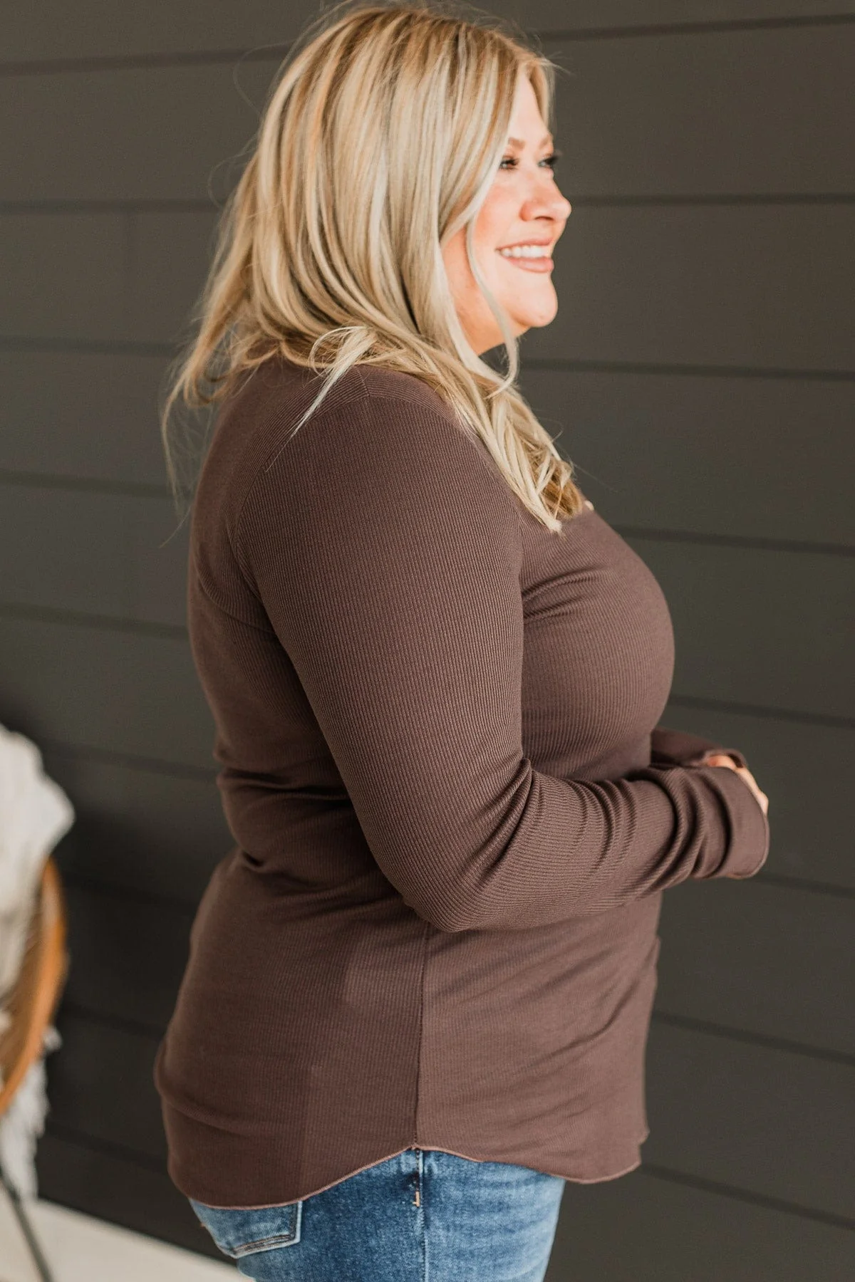 Rise To The Top Knit Henley Top- Dark Brown - Image 6