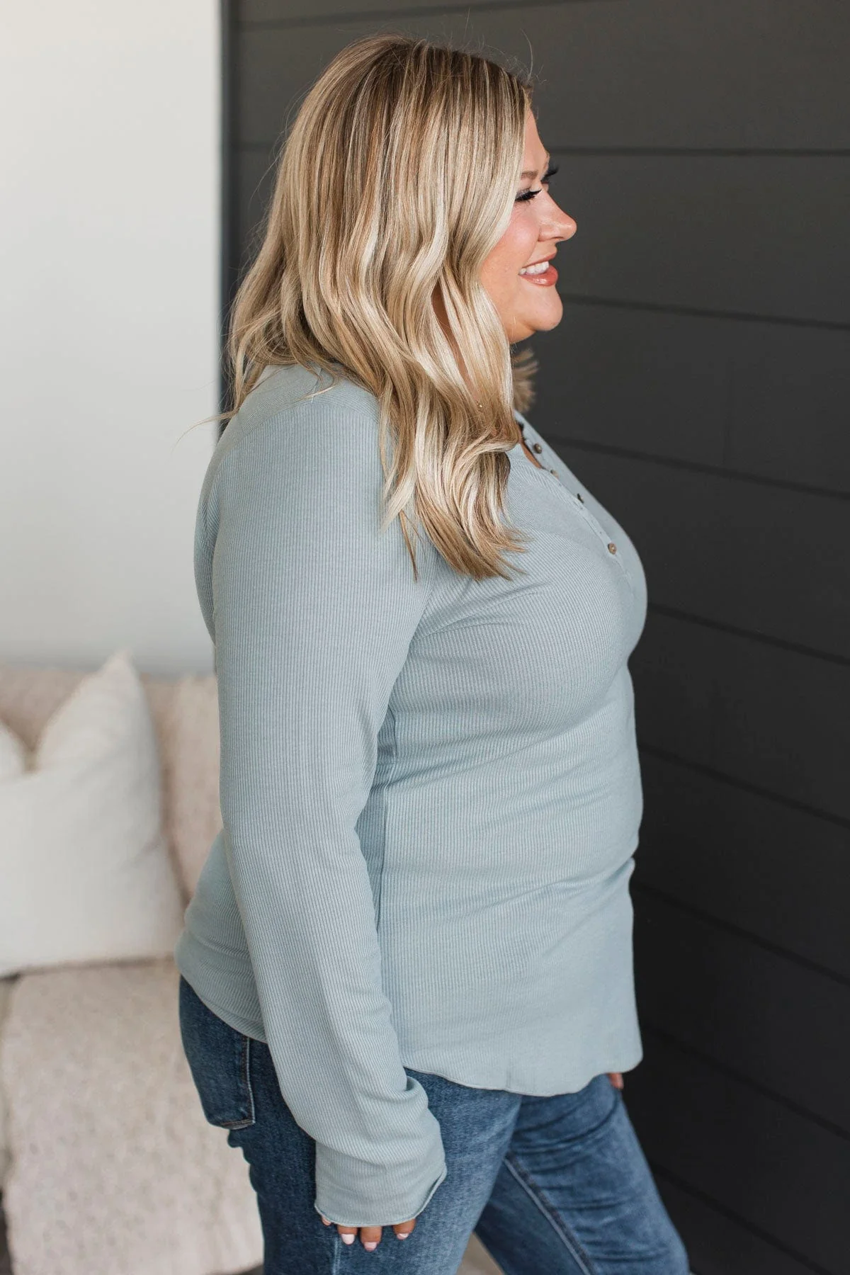 Rise To The Top Knit Henley Top- Dusty Blue - Image 6