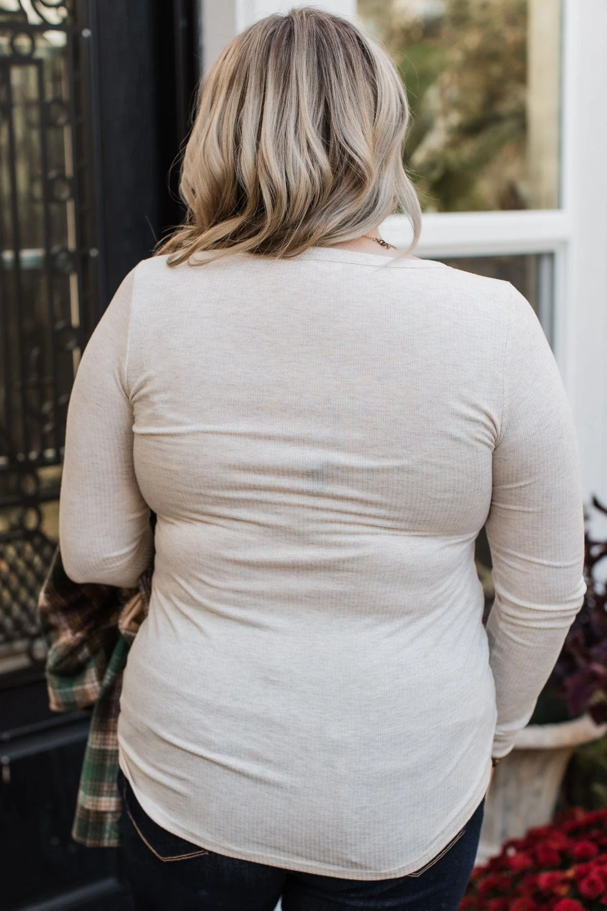 Rise To The Top Knit Henley Top- Oatmeal - Image 8