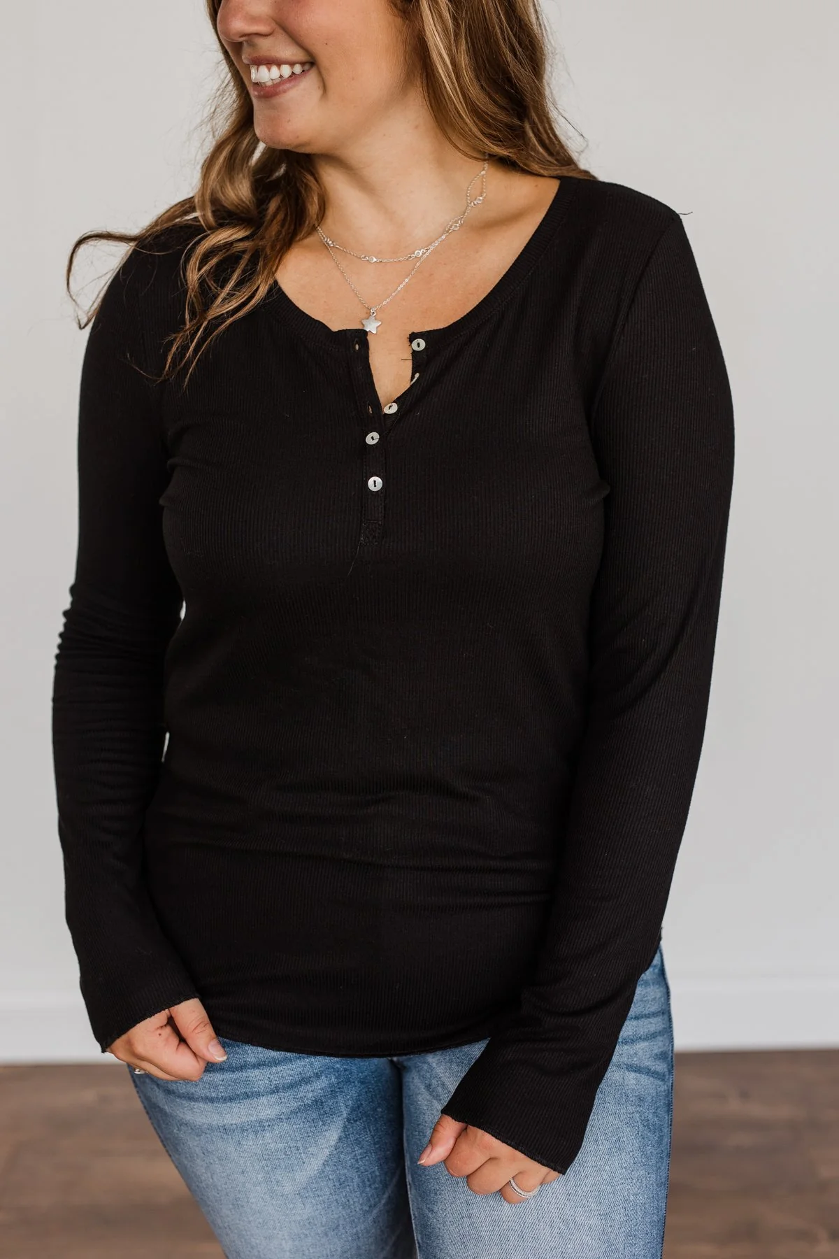 Rise To The Top Long Sleeve Henley Top- Black - Image 7