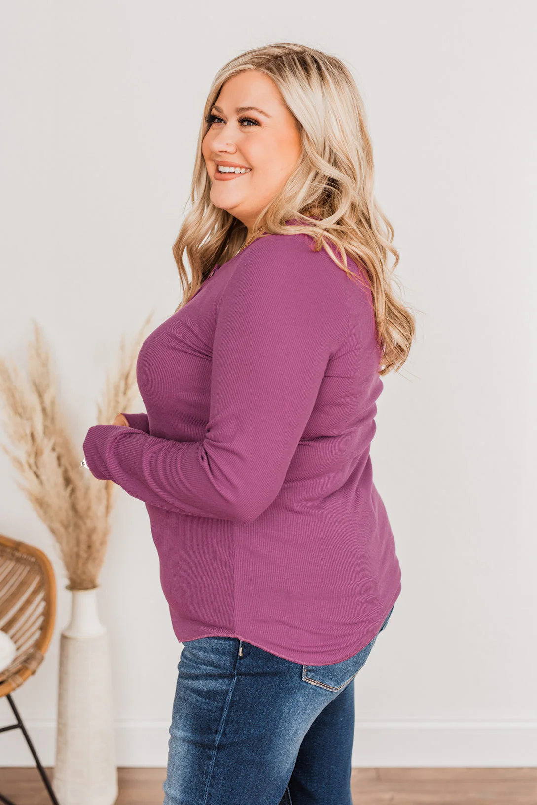 Rise To The Top Long Sleeve Henley Top- Deep Purple - Image 6