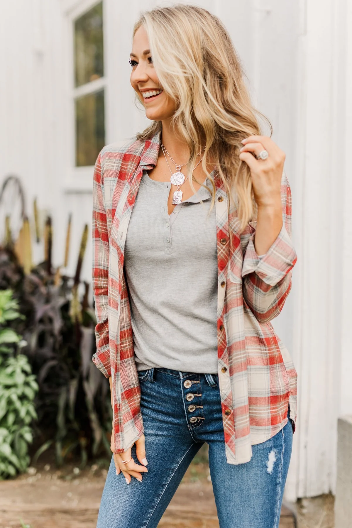 Rise To The Top Long Sleeve Henley Top- Heather Gray - Image 6