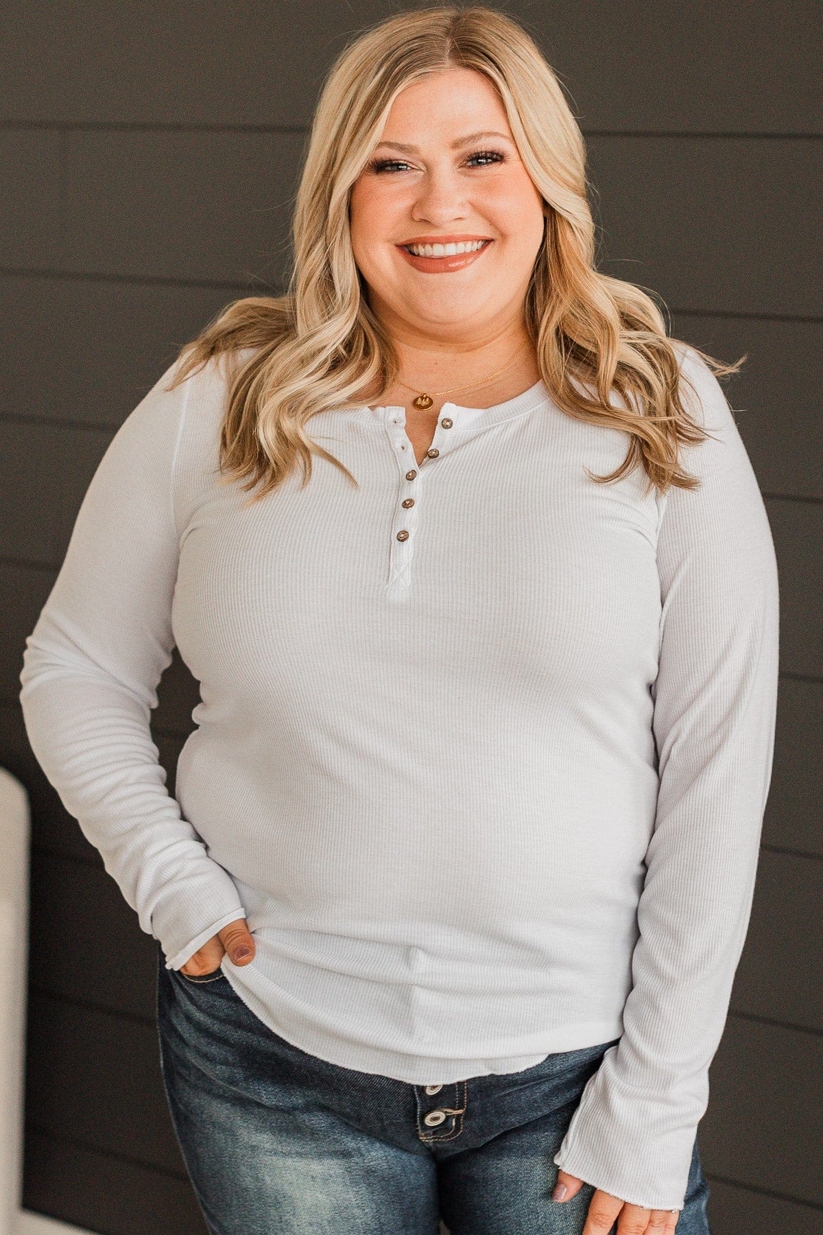 Rise To The Top Long Sleeve Henley Top- Ivory - Image 3